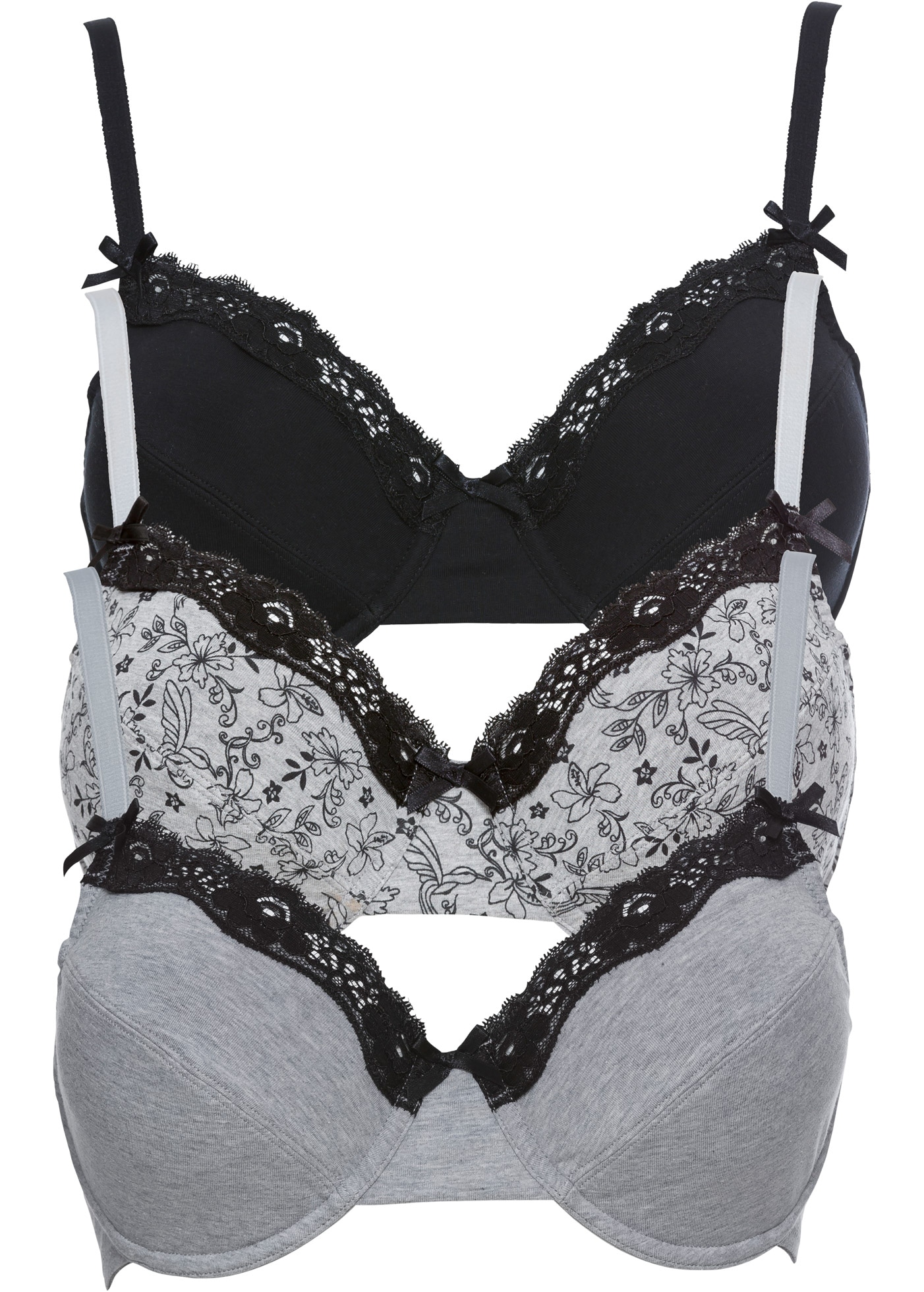 bonprix Bügel-BH »BH mit Bügel mit Baumwolle (3er Pack)« Packung, 3, 3 Stk. mit hohem Baumwollanteil, mit Spitzenbesatz