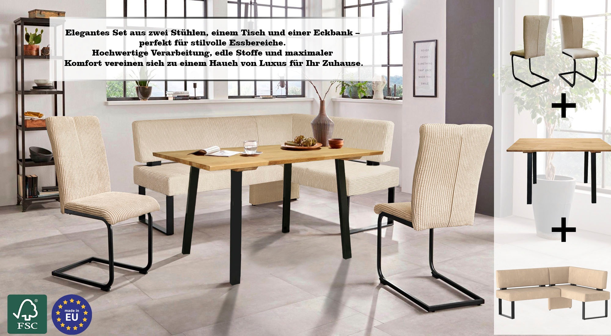 OTTO home Eckbankgruppe "Oliver" Set, 4-tlg, 4 Stk. tlg. Eckbank mit Wellen günstig online kaufen