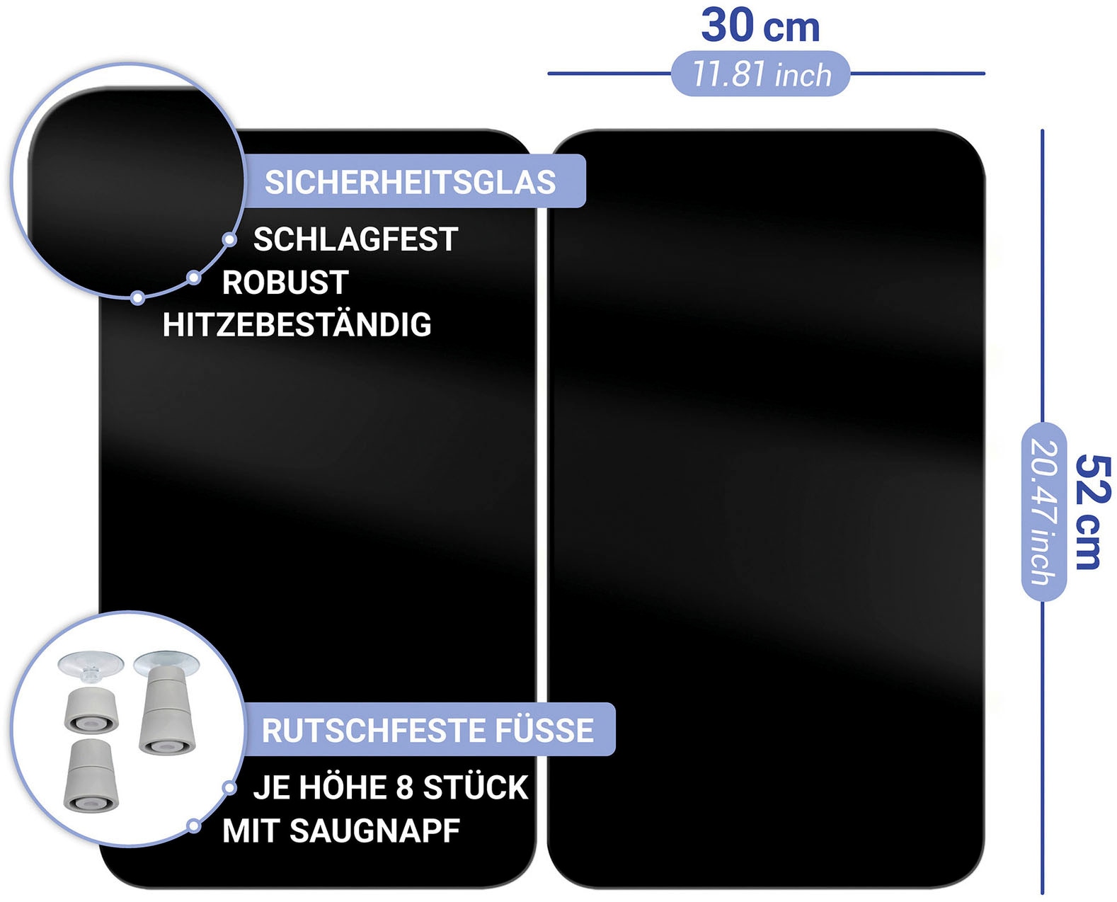 WENKO Herd-Abdeckplatte »Universal Modell Schwarz«, (Set, 2 tlg.), Herdabdeckung für alle Herdarten, kratzfest, mit rutschfesten Füßen