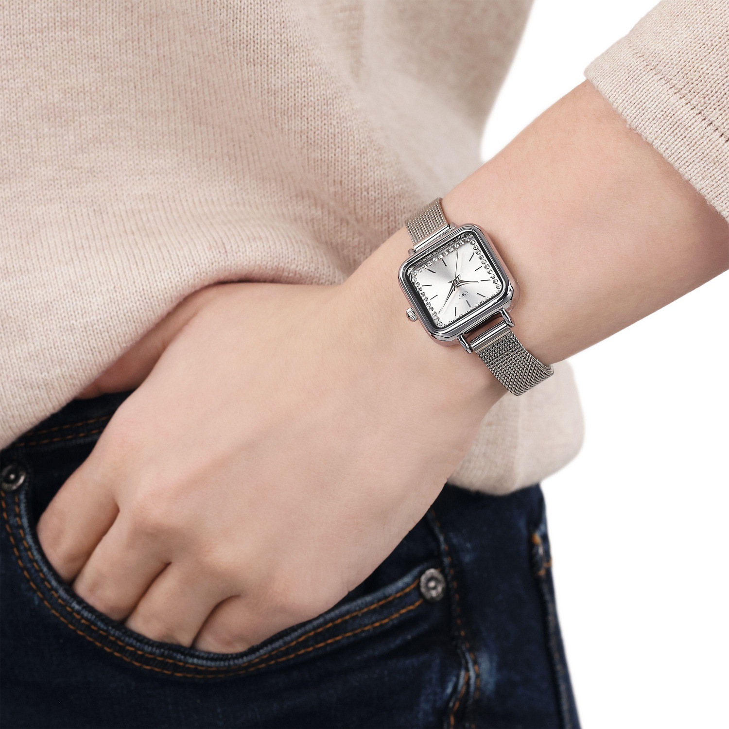 TOM TAILOR Quarzuhr Armbanduhr, Damenuhr, Edelstahlarmband, analog, Kristallsteine