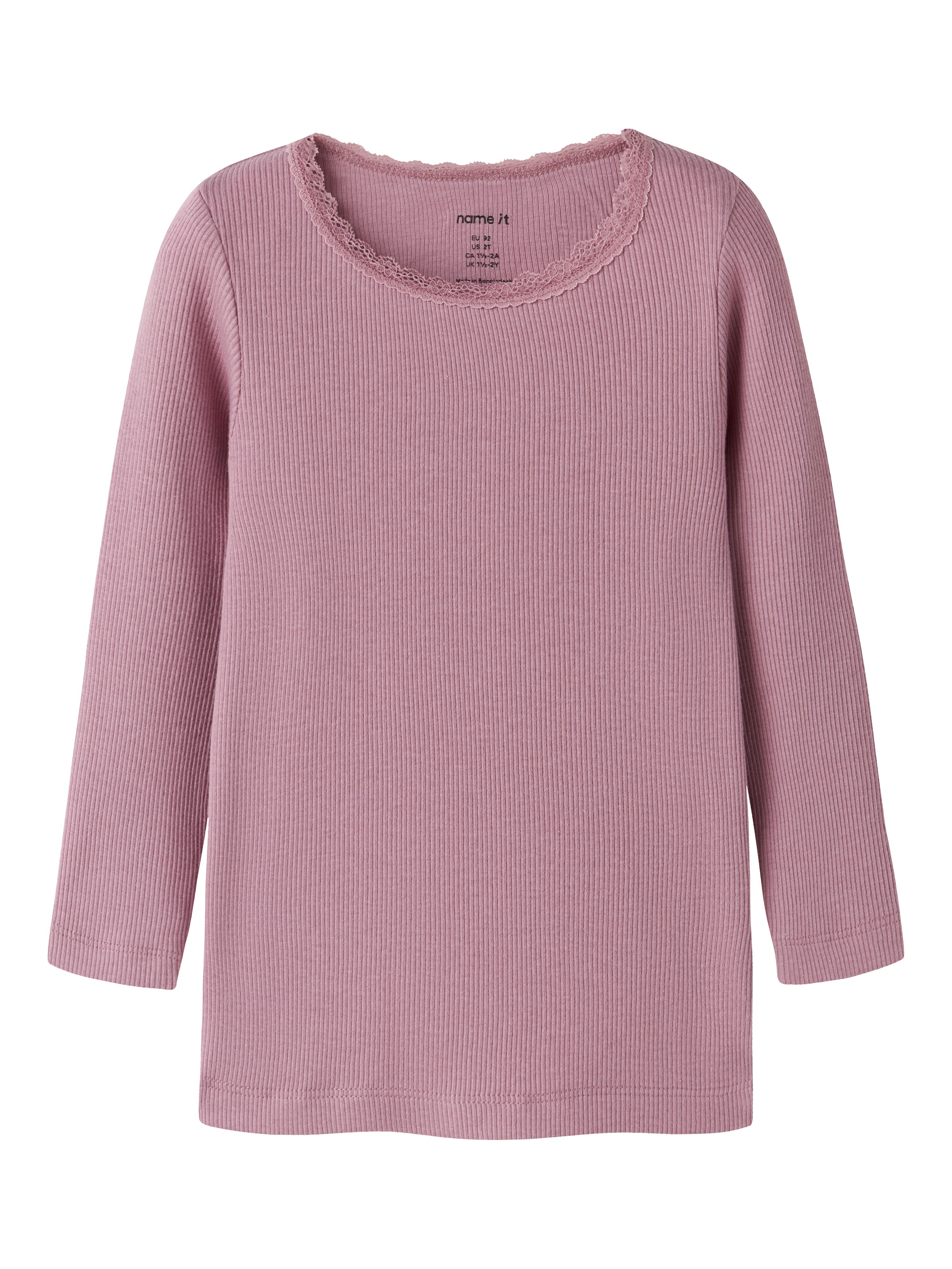 Name It Langarmshirt "Nmfkab Ls Top Noos" In Feinripp Und Mit Süßer Spitzenkante Am Ausschnitt