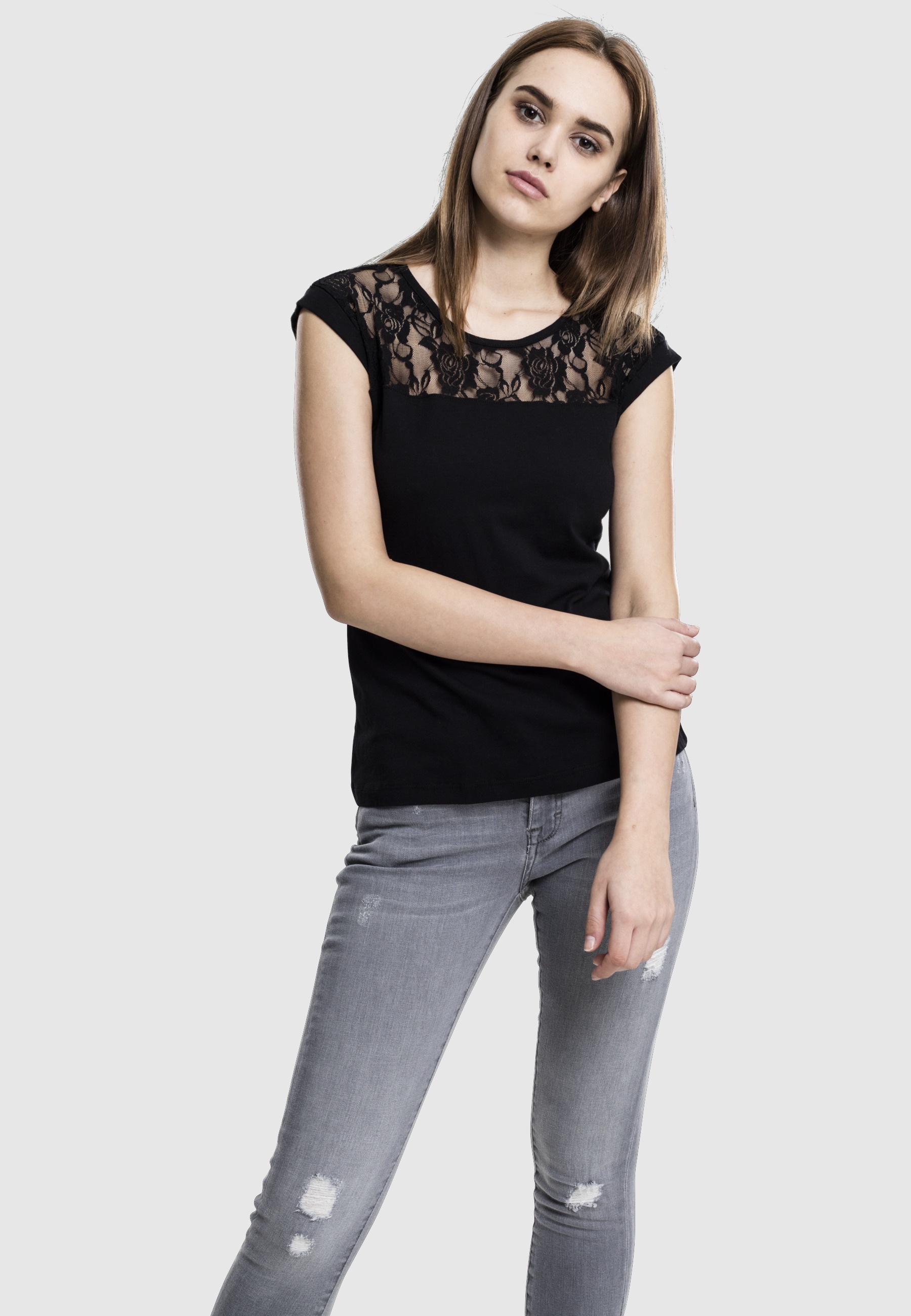 URBAN CLASSICS Kurzarmshirt »Urban Classics Damen Ladies Top Laces Tee« 1 Stk.