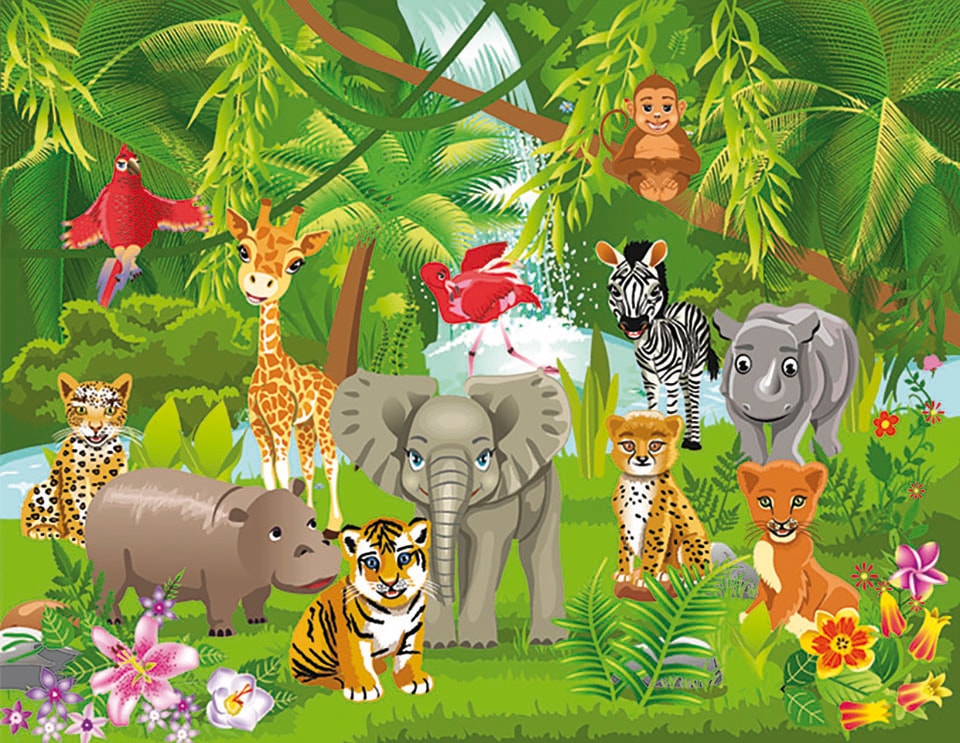 Papermoon Fototapete "Kids Jungle Animals" glatt