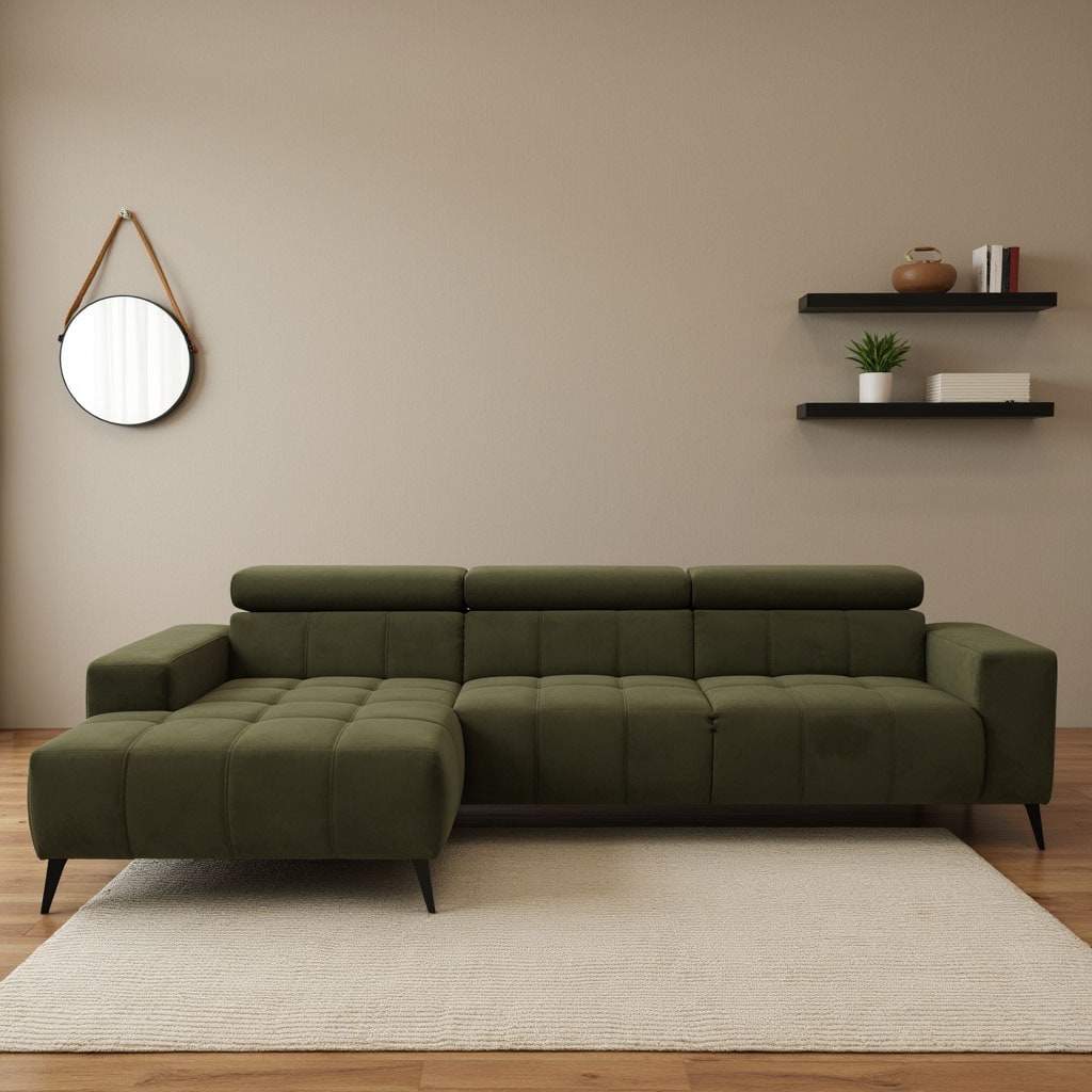 DOMO collection Ecksofa "Trento L-Form, mit Kufenfuß oder Einzelfuß" whlw. verstellbare Kopfteile, passend für gängige Saugroboter