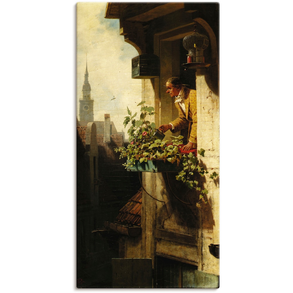 Artland Leinwandbild »Mann beim Gießen des Blumenkastens«, Mann, (1 St.), auf Keilrahmen gespannt