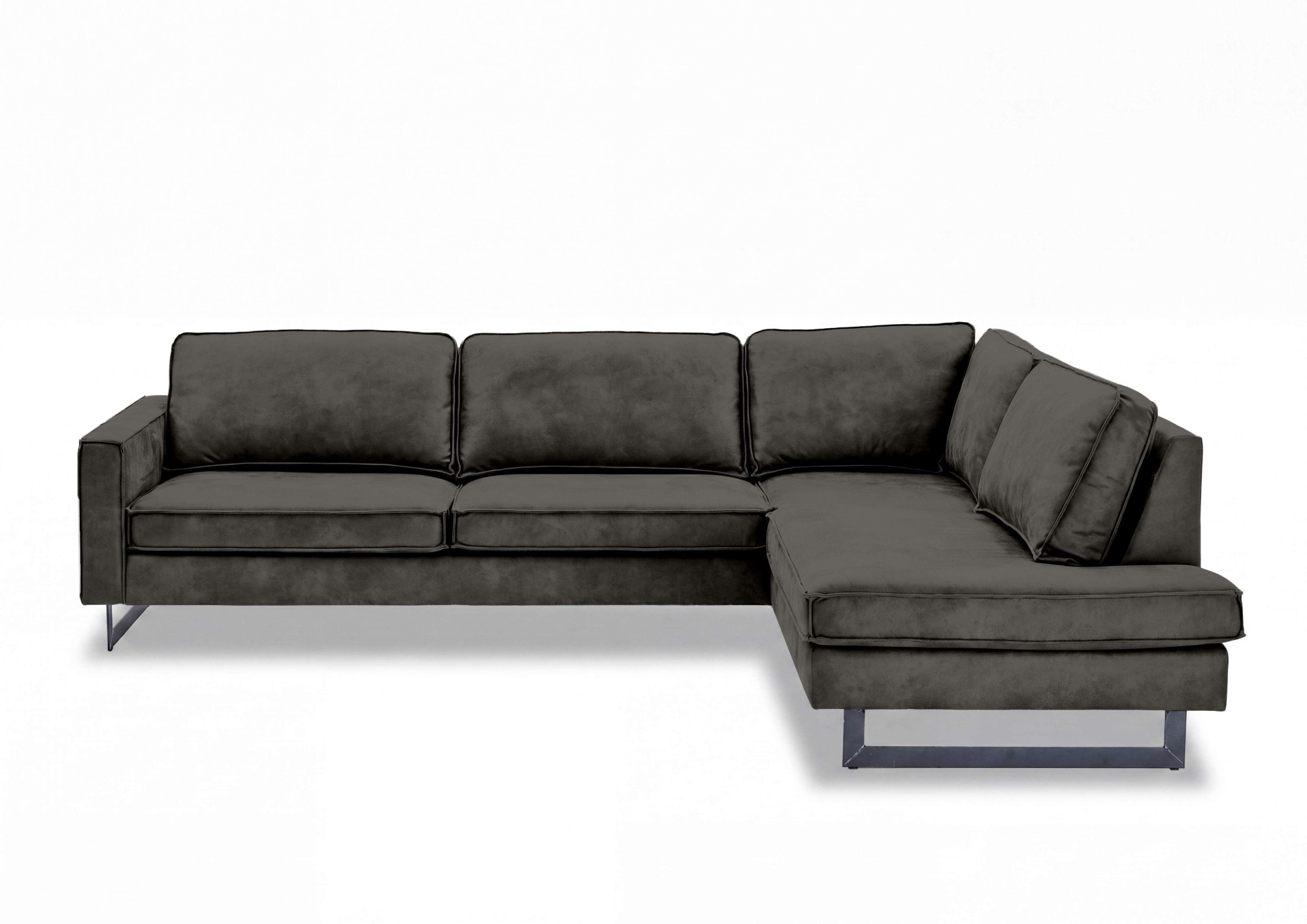 OTTO home Ecksofa »Pinto, 290 cm, Cord, Chenille, Lederoptik, Ottomane links / rechts« mit Keder, schwarze Metallfüße, Wellenunterfederung