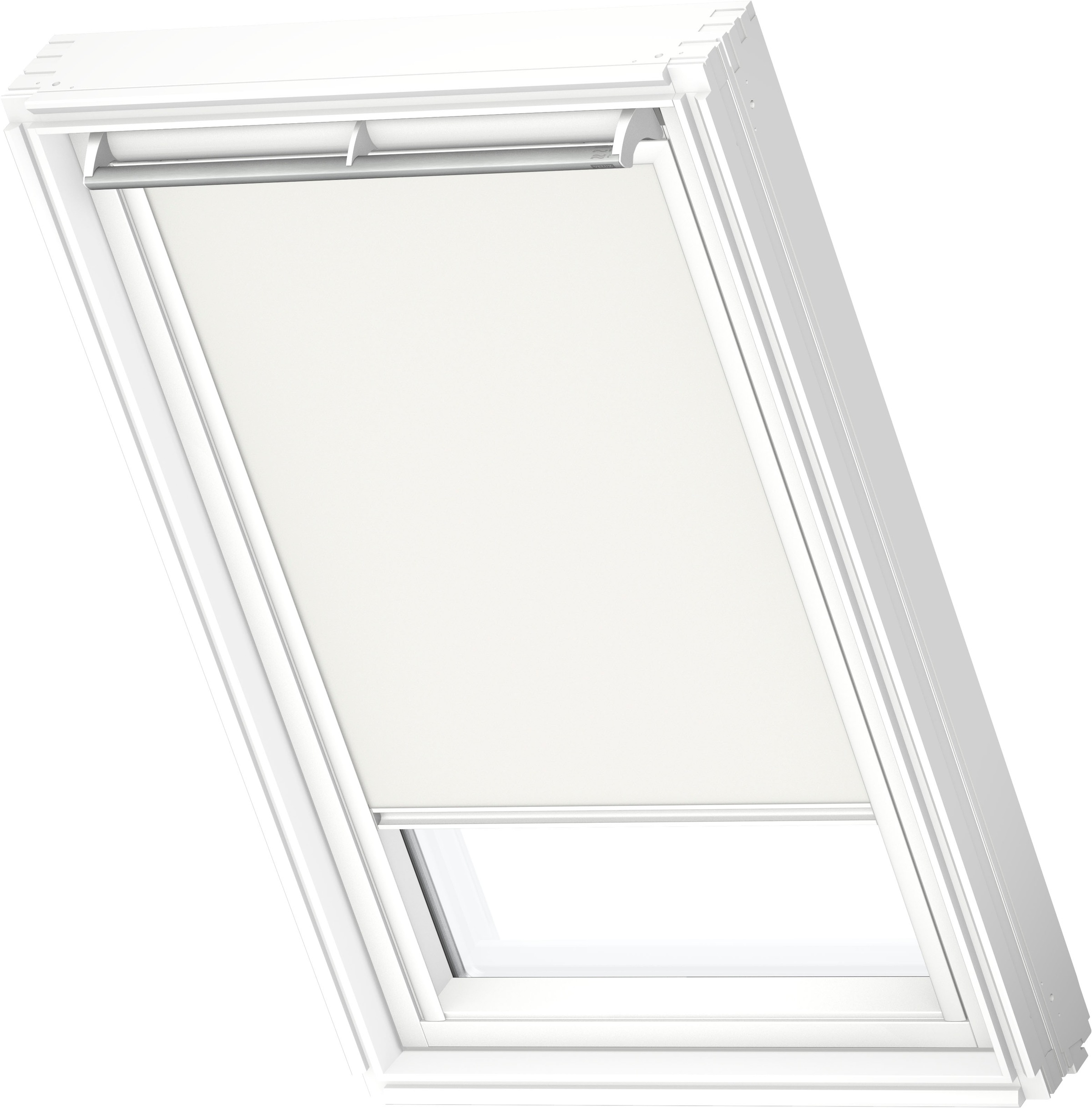 Velux Verdunklungsrollo "Dkl 1025SWL" Verdunkelnd Ohne Bohren In Führungsschienen Stoff Weiß Mit Alufarbenen Führungsschienen & Griffleiste