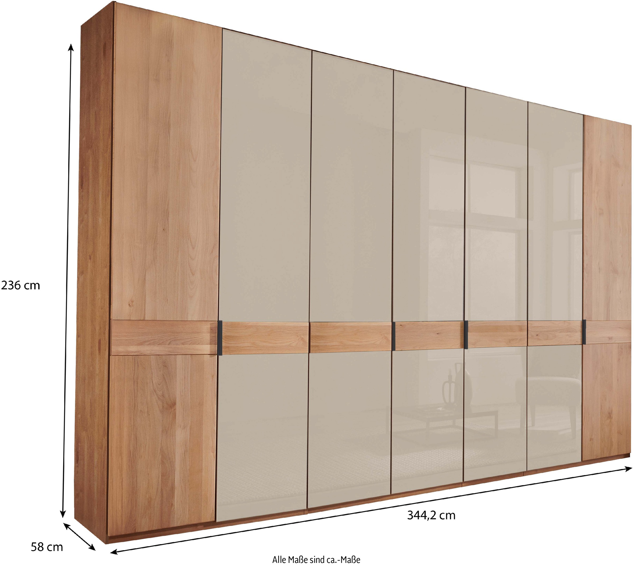 WIEMANN Drehtürenschrank »Cardiff, Massivholztüren in Kombination mit Glas- oder Spiegeltüren«, (4 Breiten, 2 Höhen 216/236cm auswählbar), hochwertiges Design in langlebiger Qualität, viel Stauraum