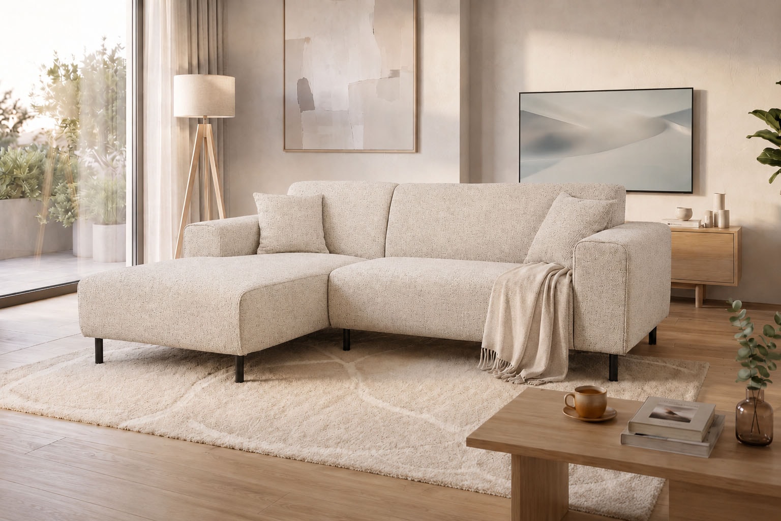 OTTO home Ecksofa "ARROS L-Form mit Wellenunterfederung, Maße B/T/H: 235/163/81 cm" incl. Zierkissen, mit Recamiere rechts/links bestellbar, auch in Cord