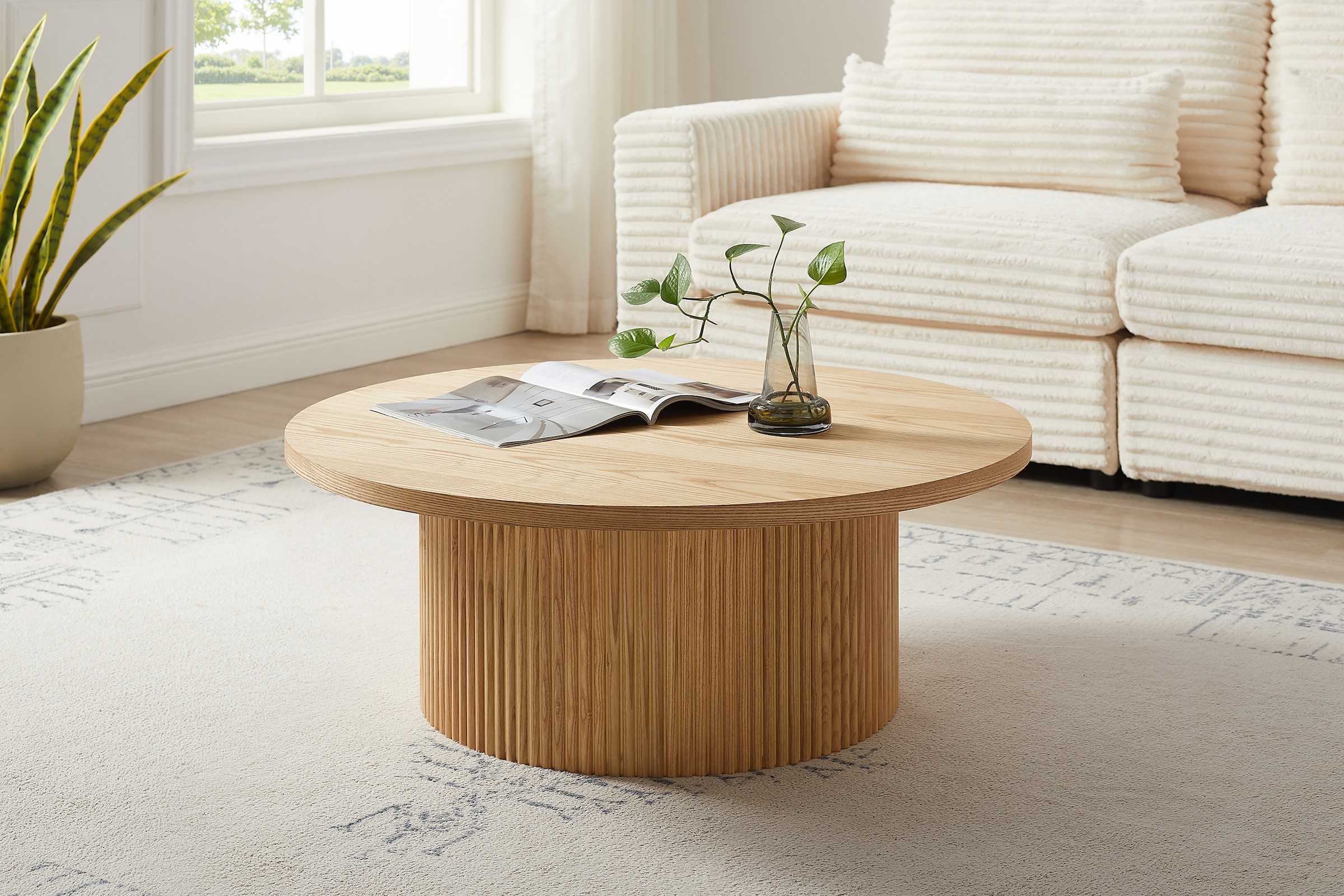 SalesFever Couchtisch "mit Massivholz-Lamellen, Ø 85 cm" 1 Stk. tlg. Modern günstig online kaufen