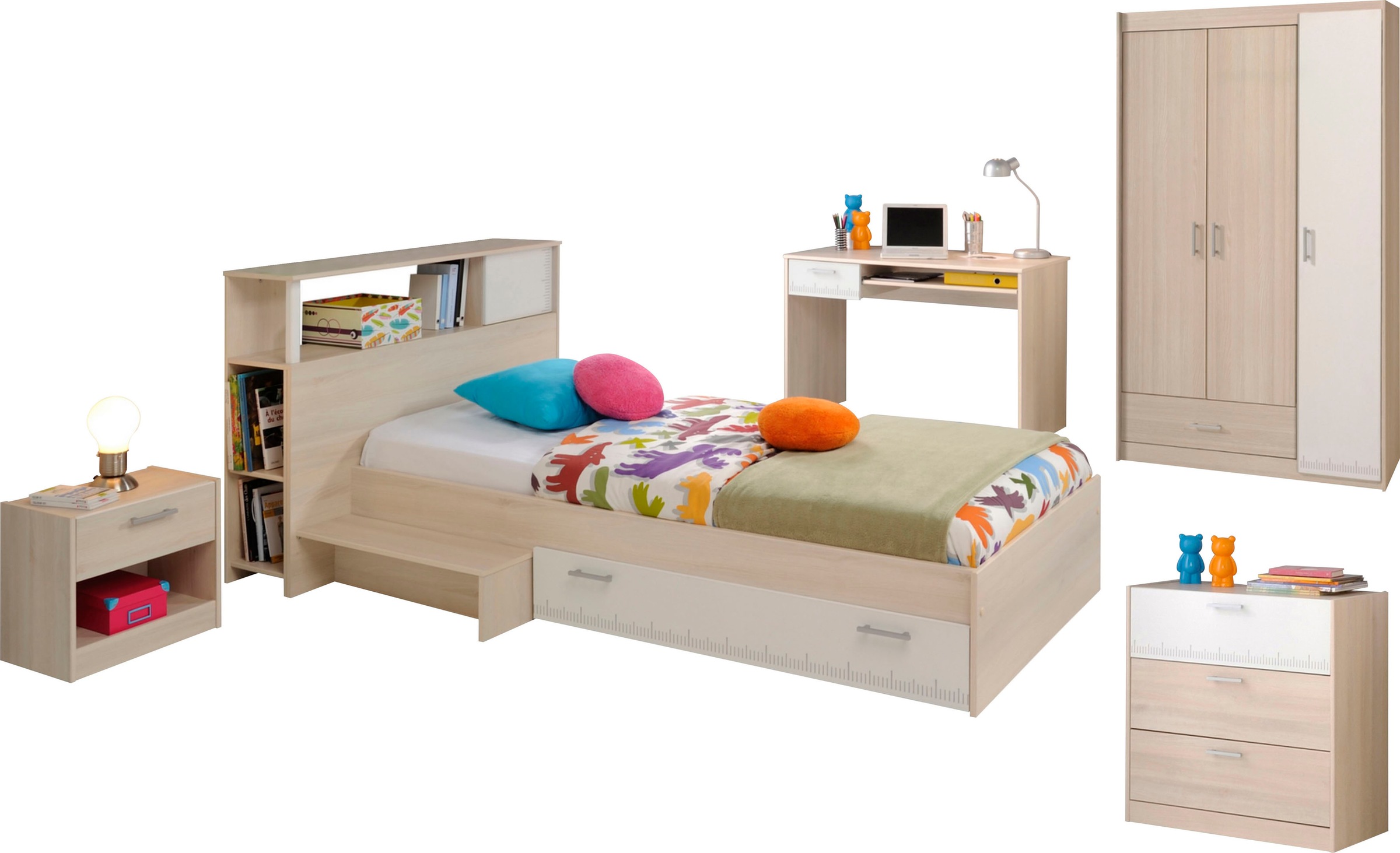 Parisot Jugendzimmer-Set "Charly" Bett, Anstellregal, Nachttisch, Kleidersc günstig online kaufen