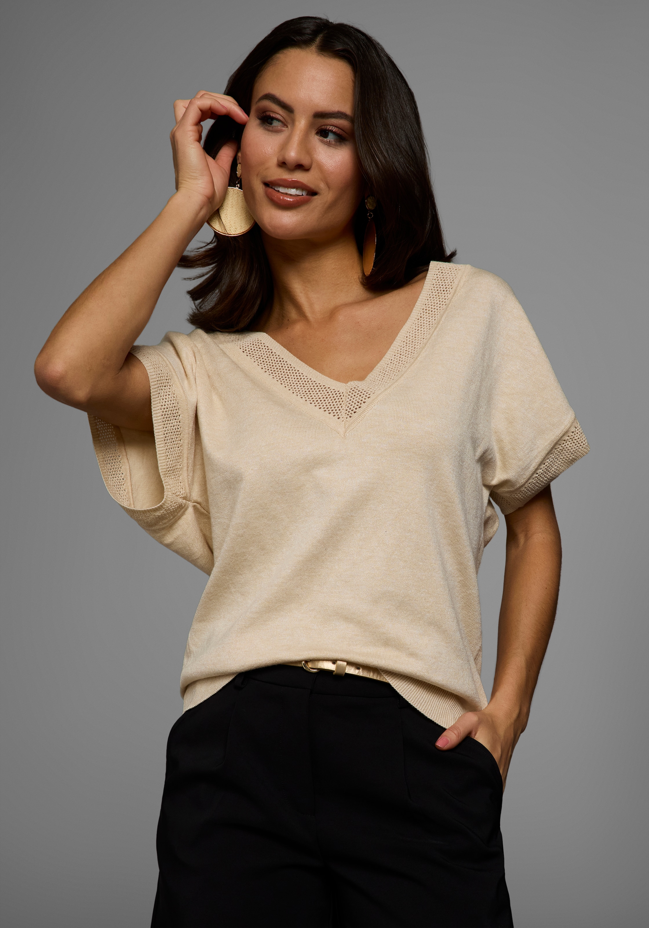 Laura Scott Kurzarmpullover, mit sommerlichem Ajourmuster günstig online kaufen