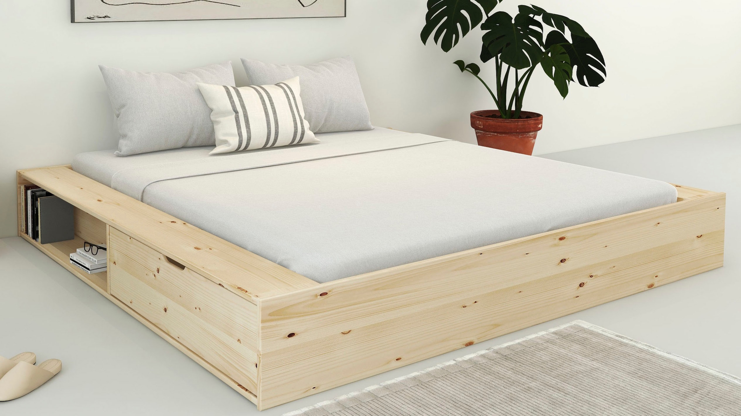 Home affaire Stauraumbett "Erno, Massivholzbett, Futonbett, 275KG belastbar günstig online kaufen