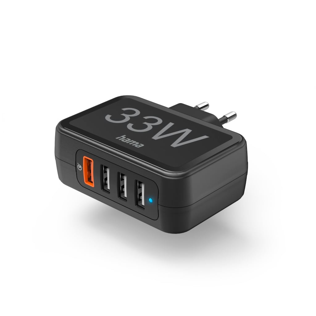 Hama USB-Ladegerät »Schnellladegerät 4 Ports, Qualcomm® 3.0, 4x USB A, 33 W, Schwarz«, (1 St.)