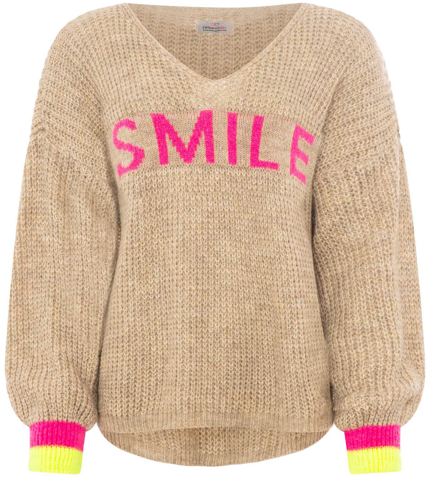 Zwillingsherz Strickpullover ""Smile"" Langarm, One Size, V-Ausschnitt, Neo günstig online kaufen