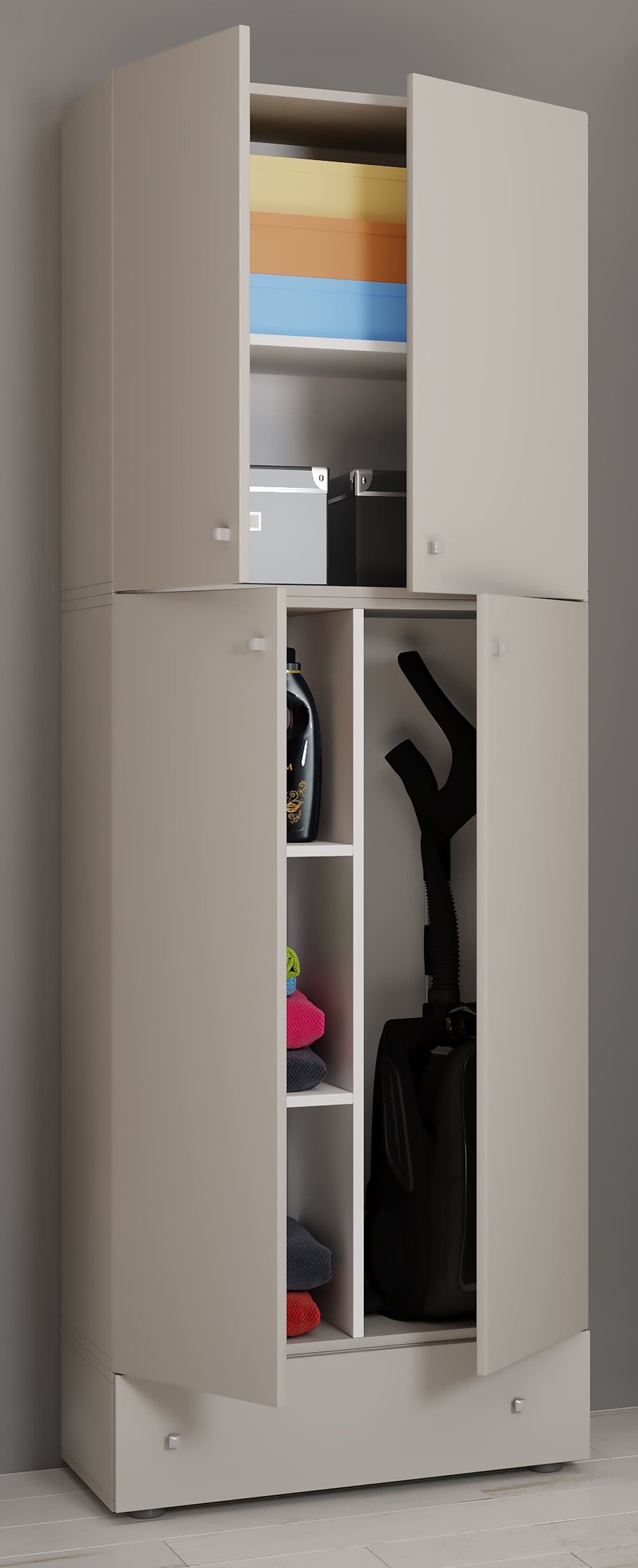 VCM Mehrzweckschrank »VCM Holz Besenschrank | 6 Fächer | Maße: H. 200 x B. 70 x T. 39 cm | Haushaltsschrank | Mehrzweckschrank | Extra Schublade - Lona«, (1 St.)