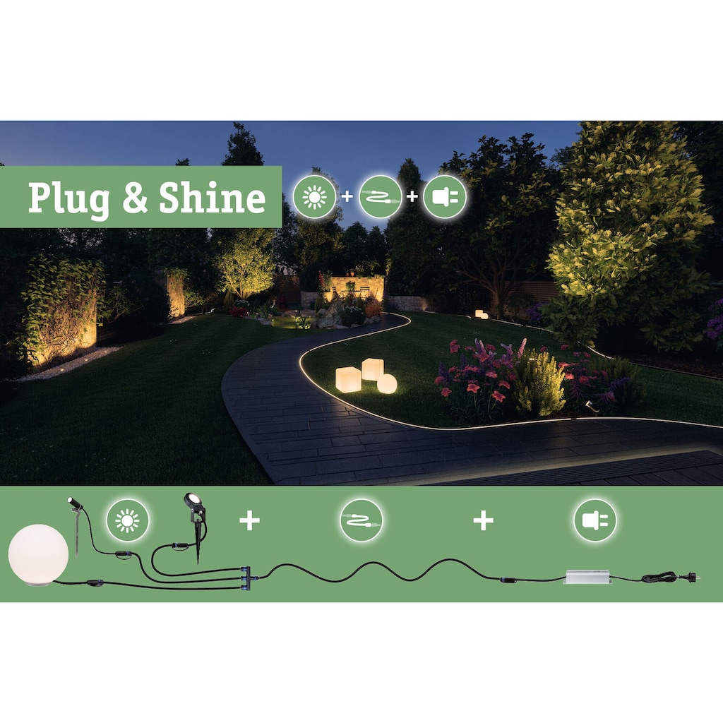 Paulmann LED Gartenstrahler »Plug&Shine«, 1 flammig-flammig, LED-Modul, 12W IP65 230V 3000K Alu Grey