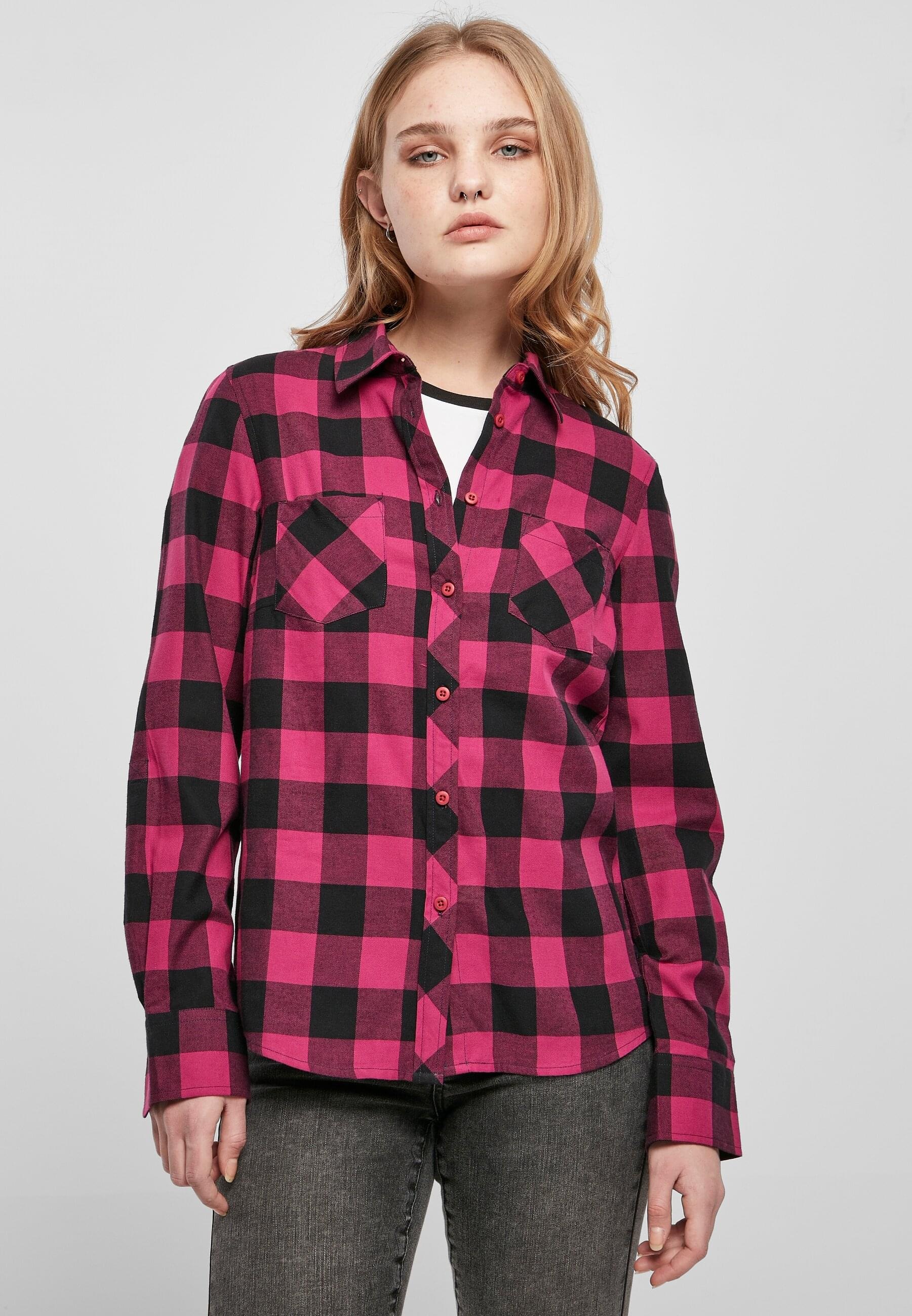 URBAN CLASSICS Langarmhemd »Urban Classics Damen Ladies Turnup Checked Flanell Shirt«, (1 tlg.)
