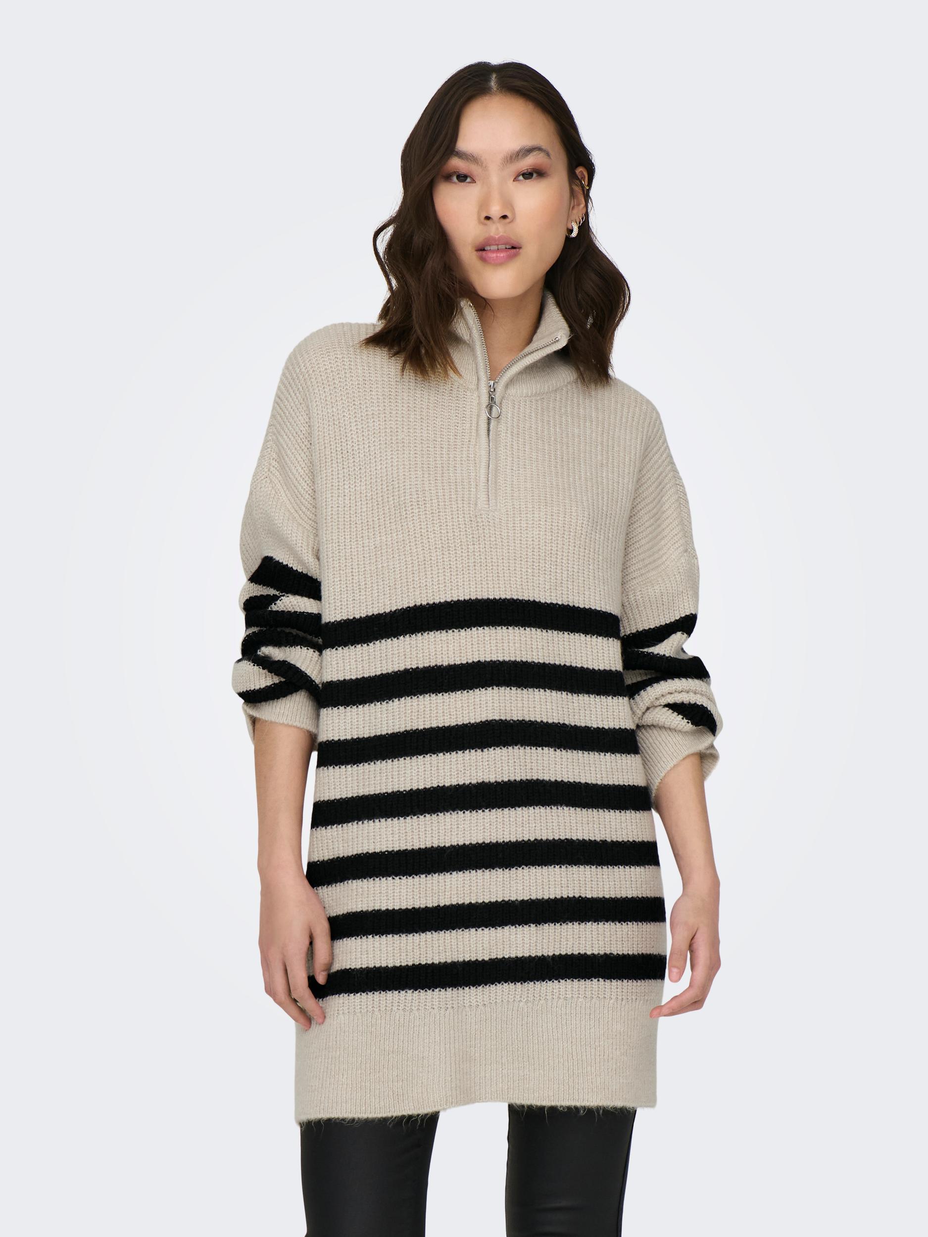 ONLY Onlfia LS Zip Highneck CC Knt Maglione Donna - Girocollo Con Zip - Caldo E Confortevole In Materiali Sostenibili - Per Clima Freddo