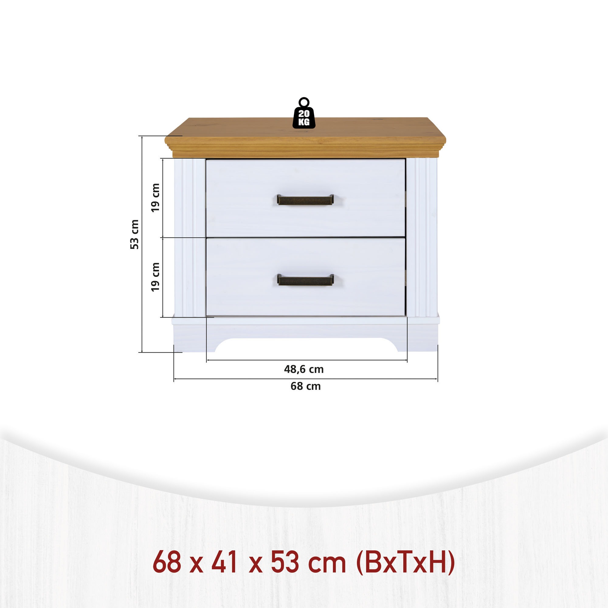 Inter Link Nachtkommode »Nachtkommode Maluno« 1 Stk. tlg. Kiefer Massiv, Soft-Close, Stauraum, BxTxH: ca. 68 x 41 x 53,2 cm