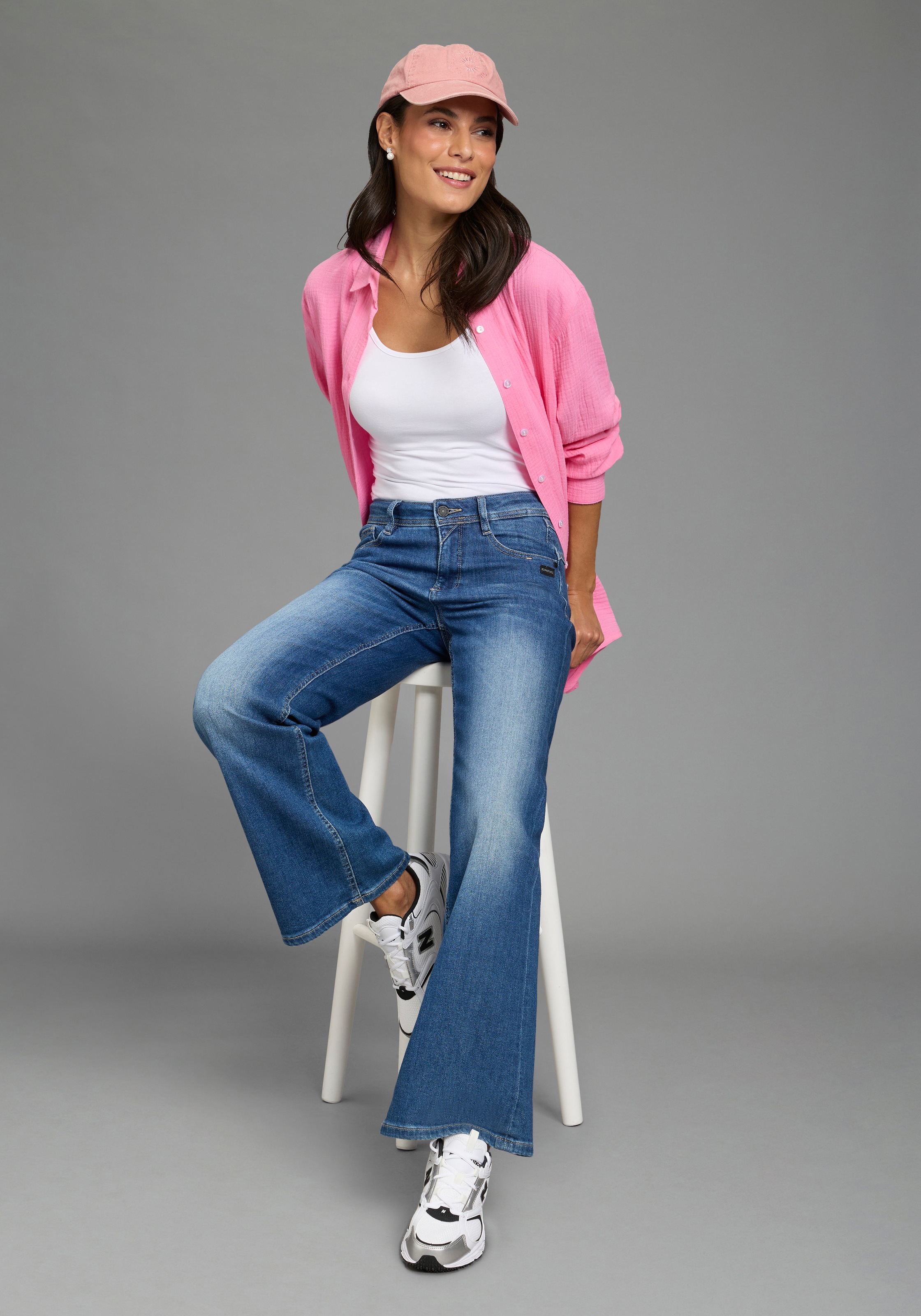 Longbluse LAURA SCOTT, Damen, Gr. 44, pink, Web, Obermaterial: 100% Baumwolle, unifarben, Basic, lässig geschnitten, verstellbar, Blusen Longbluse, in Musselin-Qualität, Topseller 3