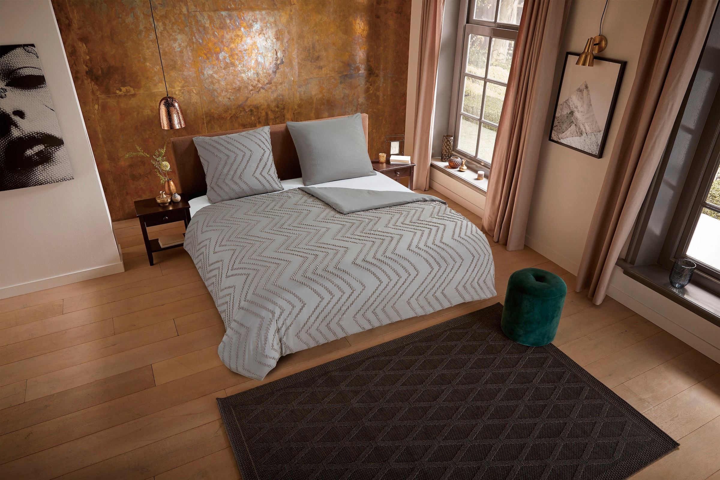 PURE luxury collection Bettwäsche "Zigzag" 3 Stk. tlg. Mikrofaser, 135x200, günstig online kaufen