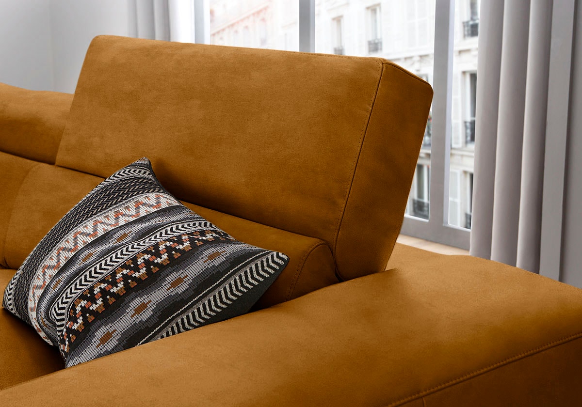W.SCHILLIG Ecksofa »piedroo, Designsofa mit tollem Sitzkomfort, elegant und bequem, L-Form«, Kopfteilverstellung, wahlweise mit Sitztiefenverstellung, Breite 343cm