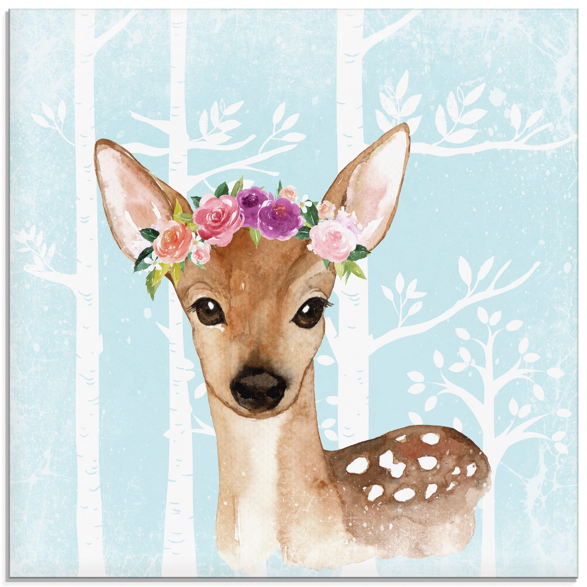 Artland Glasbild "Wild Reh mit Blumen im blauen Wald" Tiere 1 Stk. tlg. in verschiedenen Größen