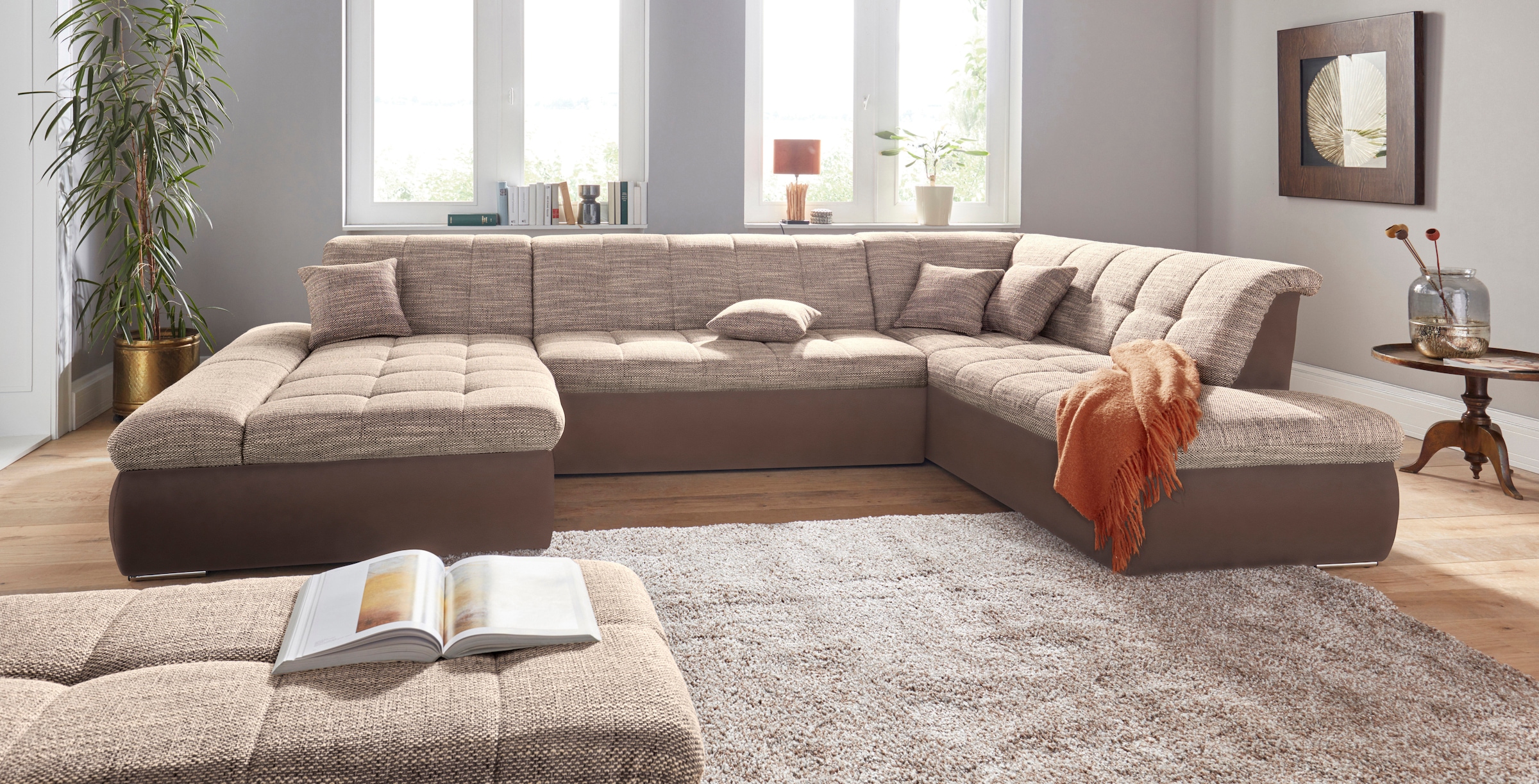 DOMO collection Wohnlandschaft »Moric Luxus incl. Zierkissen«, U-Form, bis 140kg pro Sitzplatz belastbar, XXL B/T/H: 353/216/80 cm
