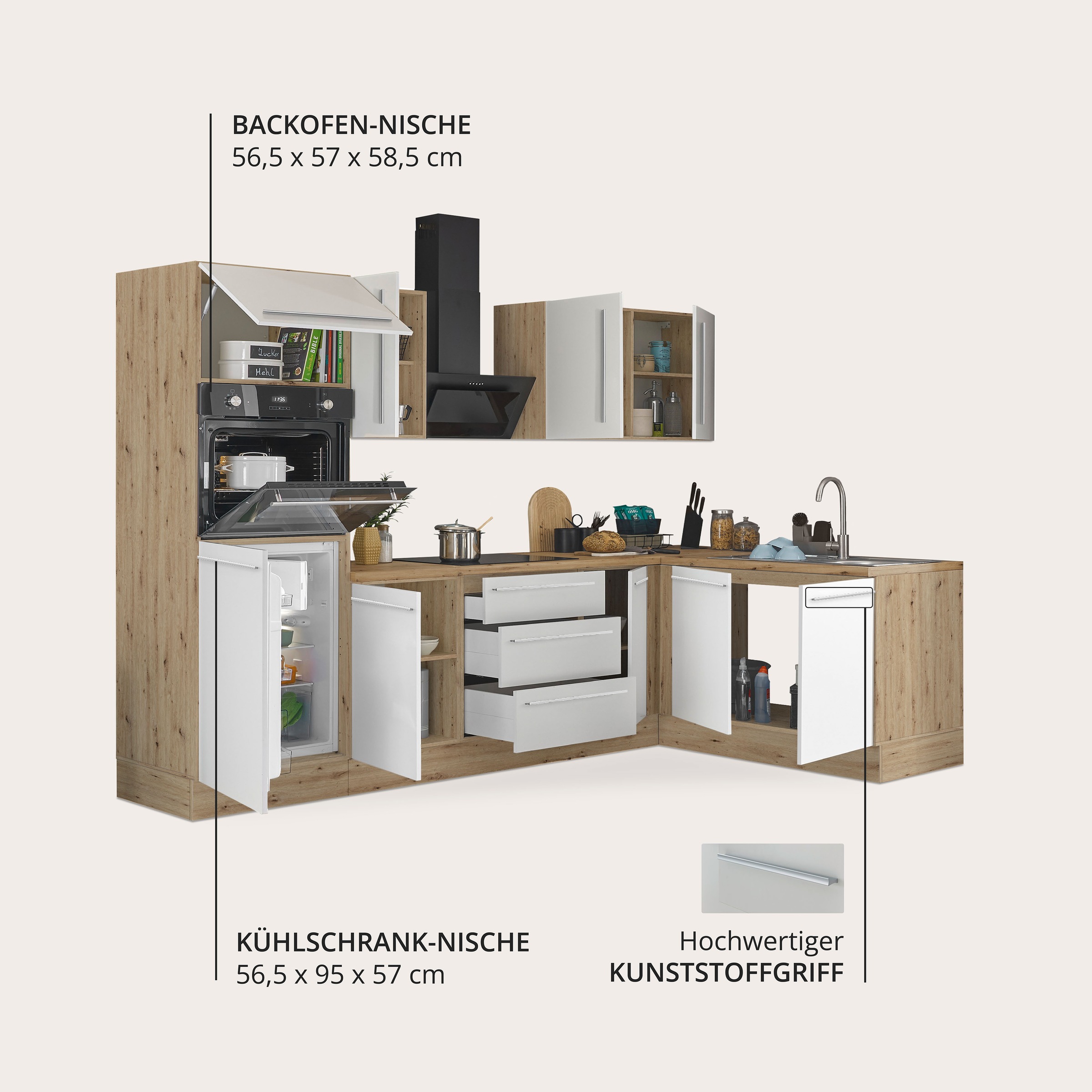 KOCHSTATION Winkelküche »Florida, Stellbreite 270x165 cm« wahlweise mit E-Geräten, mit Softclose für Türen und Schubkästen