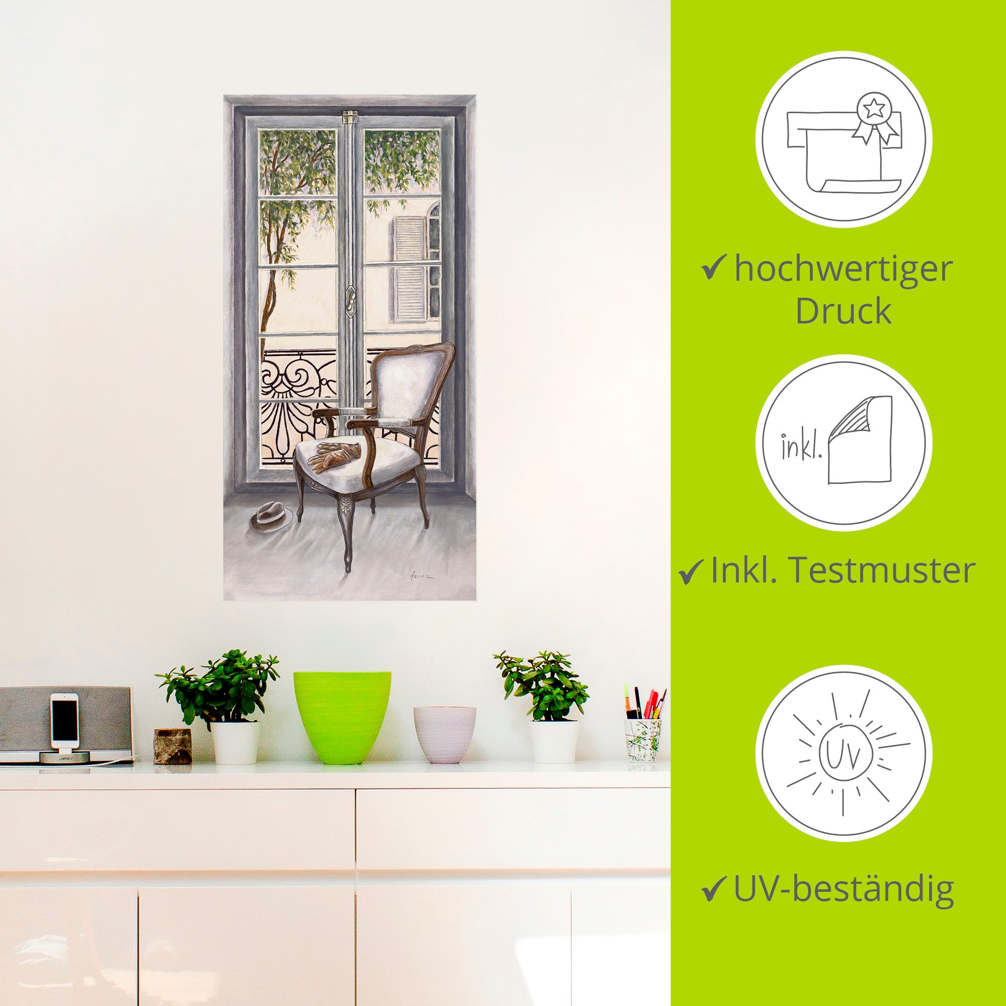 Artland Wandbild »Sessel vor einem Fenster«, Innenarchitektur, (1 St.), als Alubild, Outdoorbild, Leinwandbild, Poster, Wandaufkleber