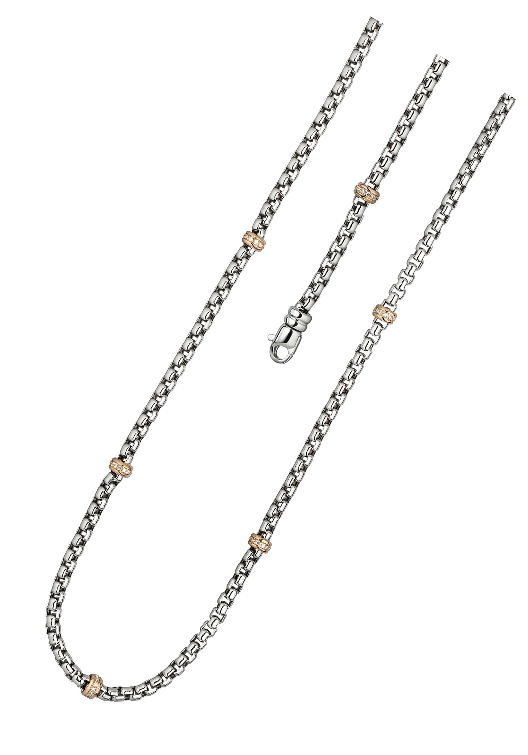 JOBO Kette ohne Anhänger »Weißgoldkette 45 cm« 585 Gold Bicolor mit 65 Diamanten