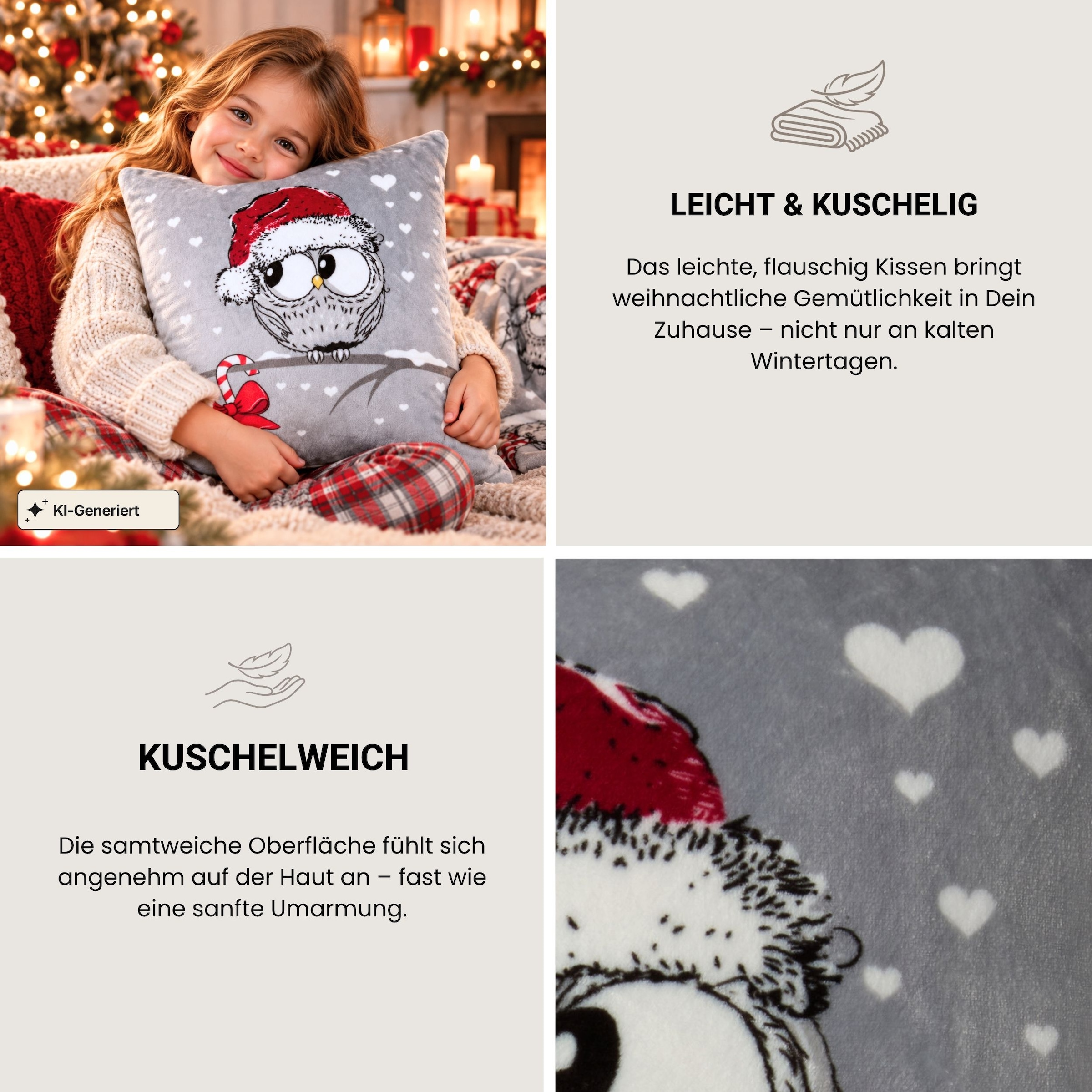 Schiesser Dekokissen »Dekokissen Thea, weiches Zierkissen mit weihnachtlichem Eulenmotiv« OEKO-TEX STANDARD 100
