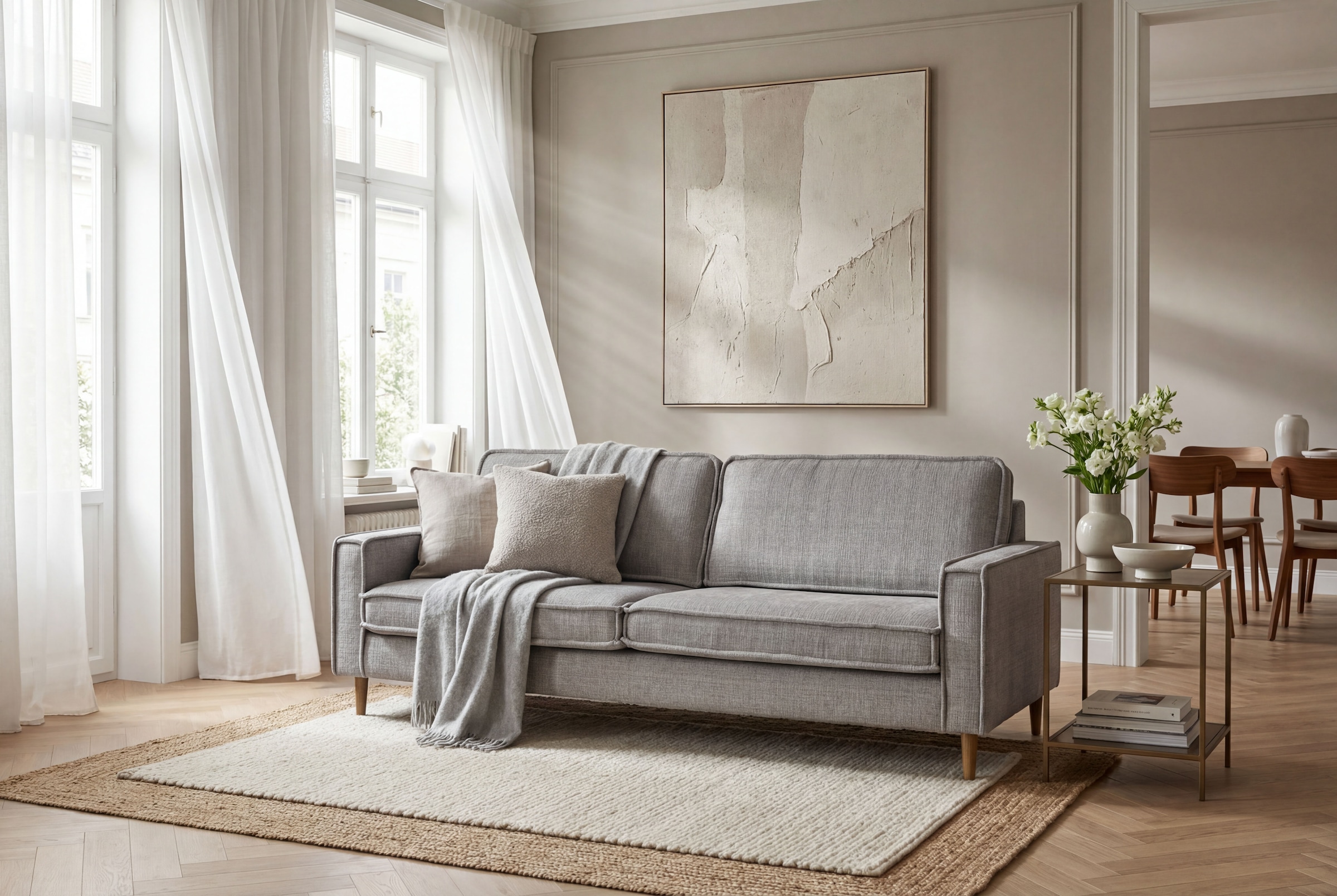 OTTO home 3-Sitzer "Pinto Skandi,Maxi-Ausführung, 236 cm, Chenille, Struktur" mit Keder, Massivholzfüße Eiche geräuchert, Wellenunterfederung