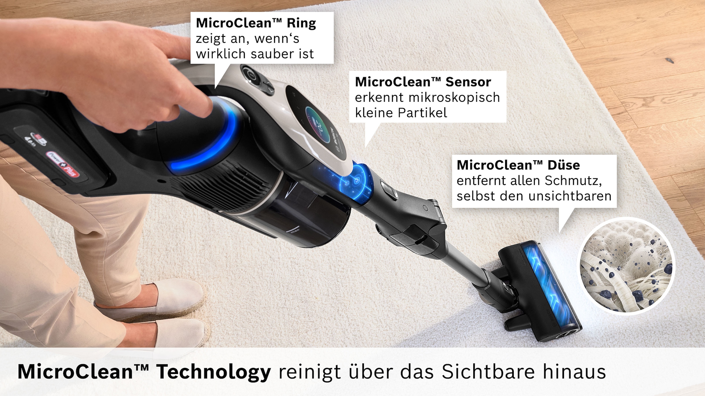 BOSCH Akku-Stielstaubsauger »Unlimited 10 BKS1051GQC, MicroClean™ Technology, Display, Knickrohr« HEPA-Filtersystem, 10 Jahre Motorgarantie, Schnellladegerät, grau