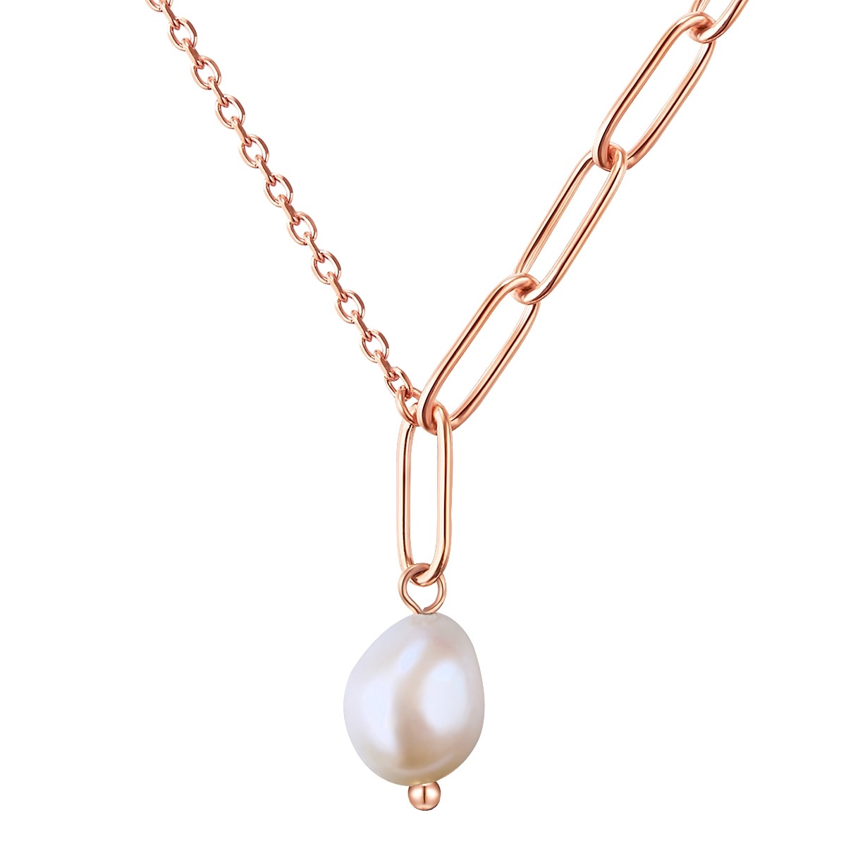 VALERO PEARLS Damen Gliederkette "VP776", 40,0cm Basiskette + 5,0cm Verlängerung, Edelstahlroségold, Edelstahl, Halsketten, mit Süßwasser-Zuchtperle