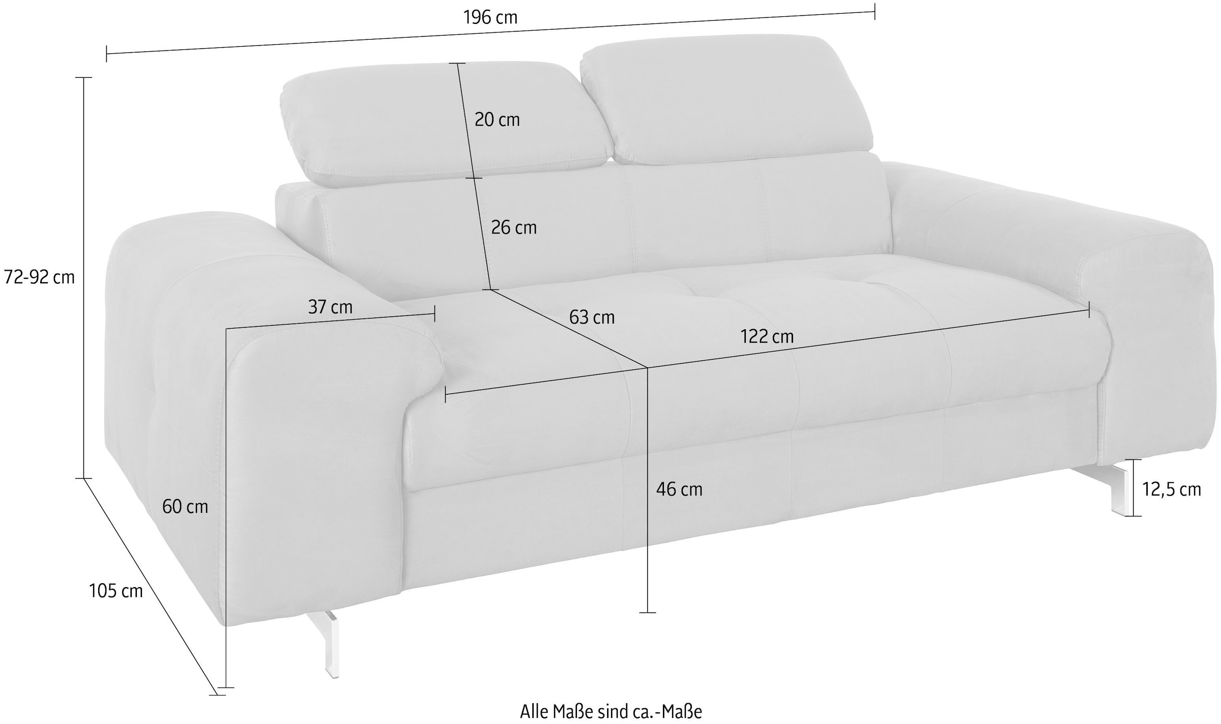 COTTA 2-Sitzer »Chef«, Big-Sofa mit Kopfteilverstellung, edle Metallkufen
