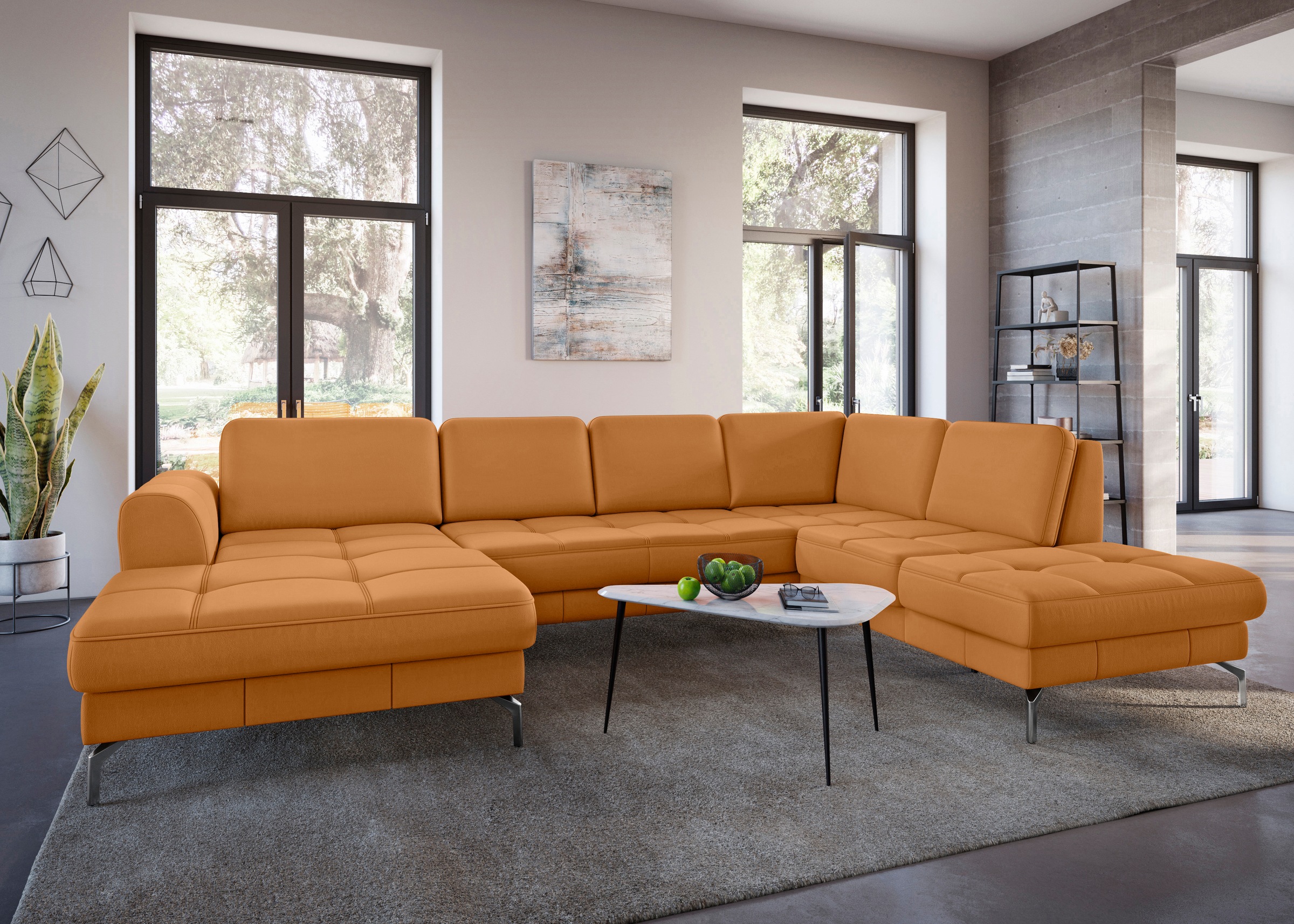 sit&more Wohnlandschaft »Bendigo U-Form«, inklusive Sitztiefenverstellung, Bodenfreiheit 15 cm, in 2 Fußfarben