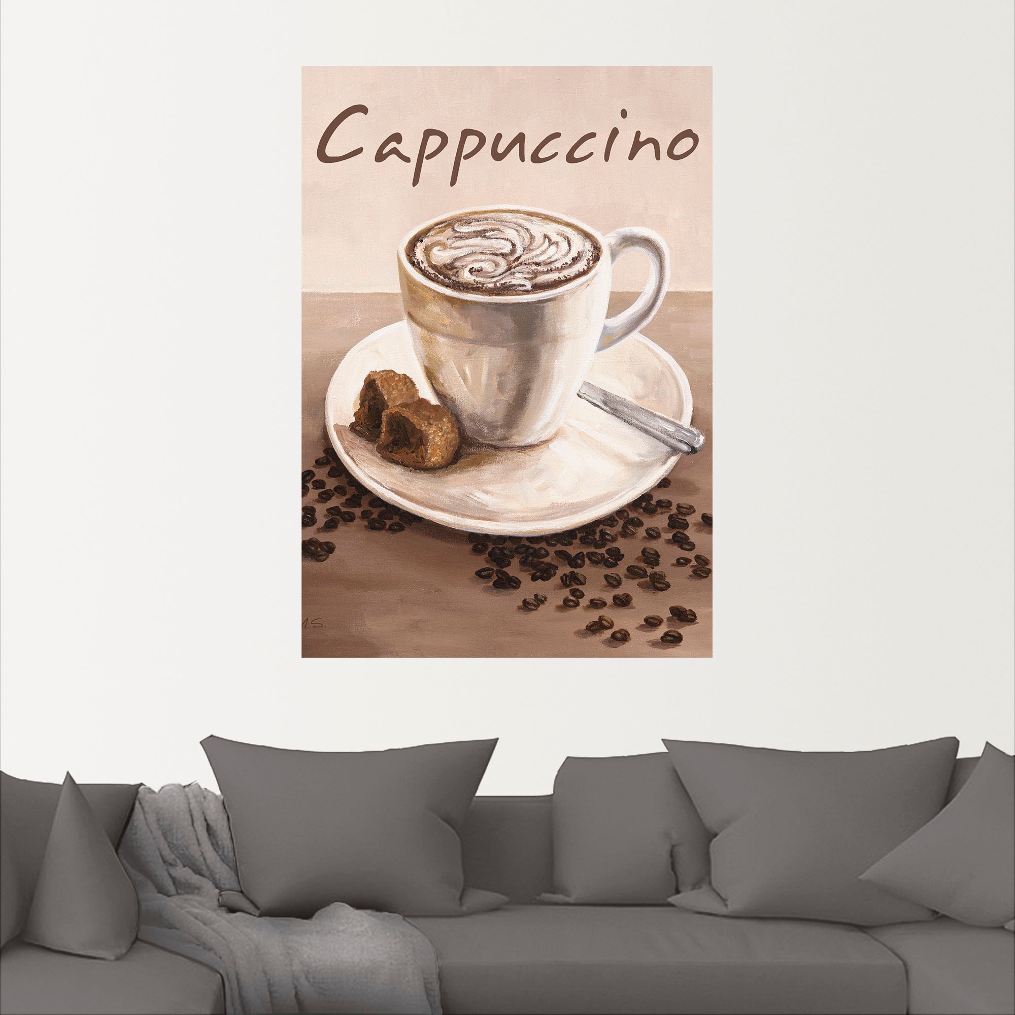 | Artland BAUR Poster (1 »Cappuccino oder bestellen - als Kaffee«, Leinwandbild, Wandbild Bilder, St.), Größen Wandaufkleber Kaffee versch. in Alubild,