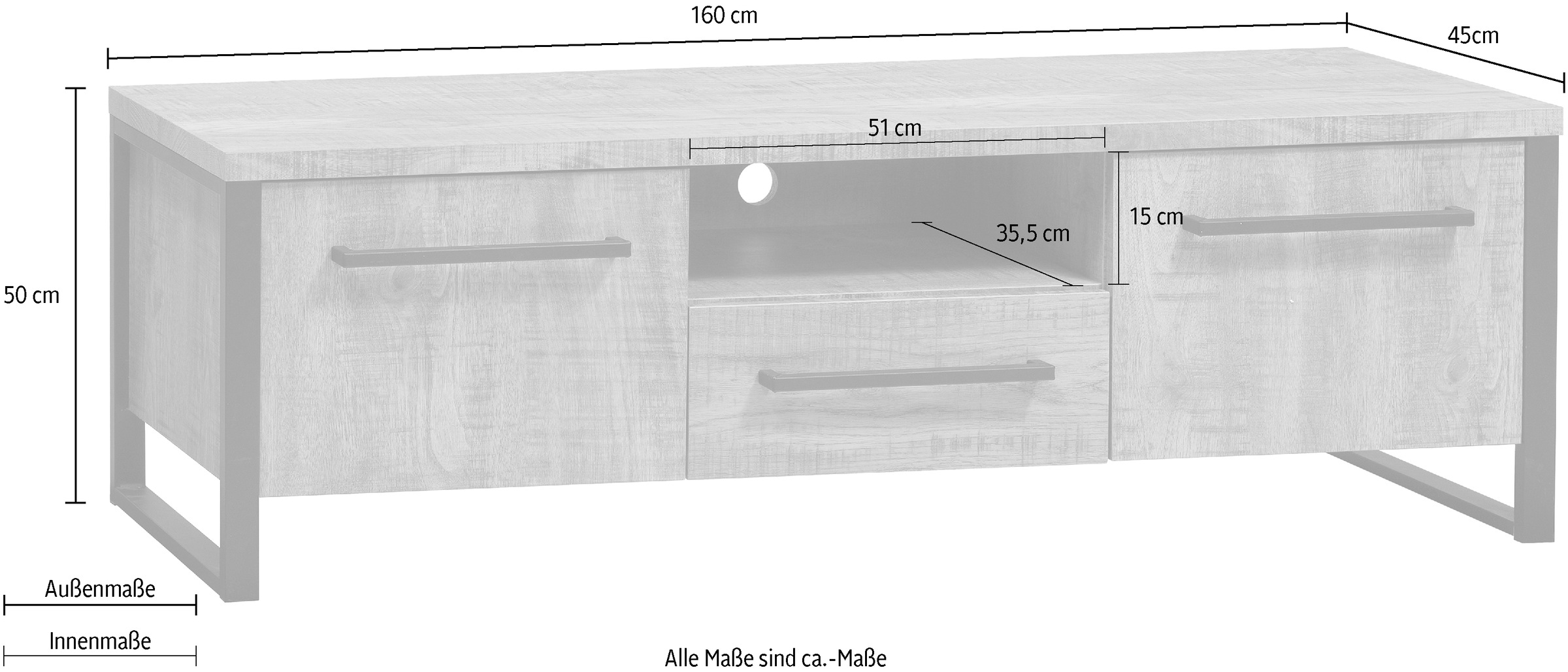 OMG Design TV-Schrank »Carriba Lowboard«, mit Soft-Close, Breite 160 cm