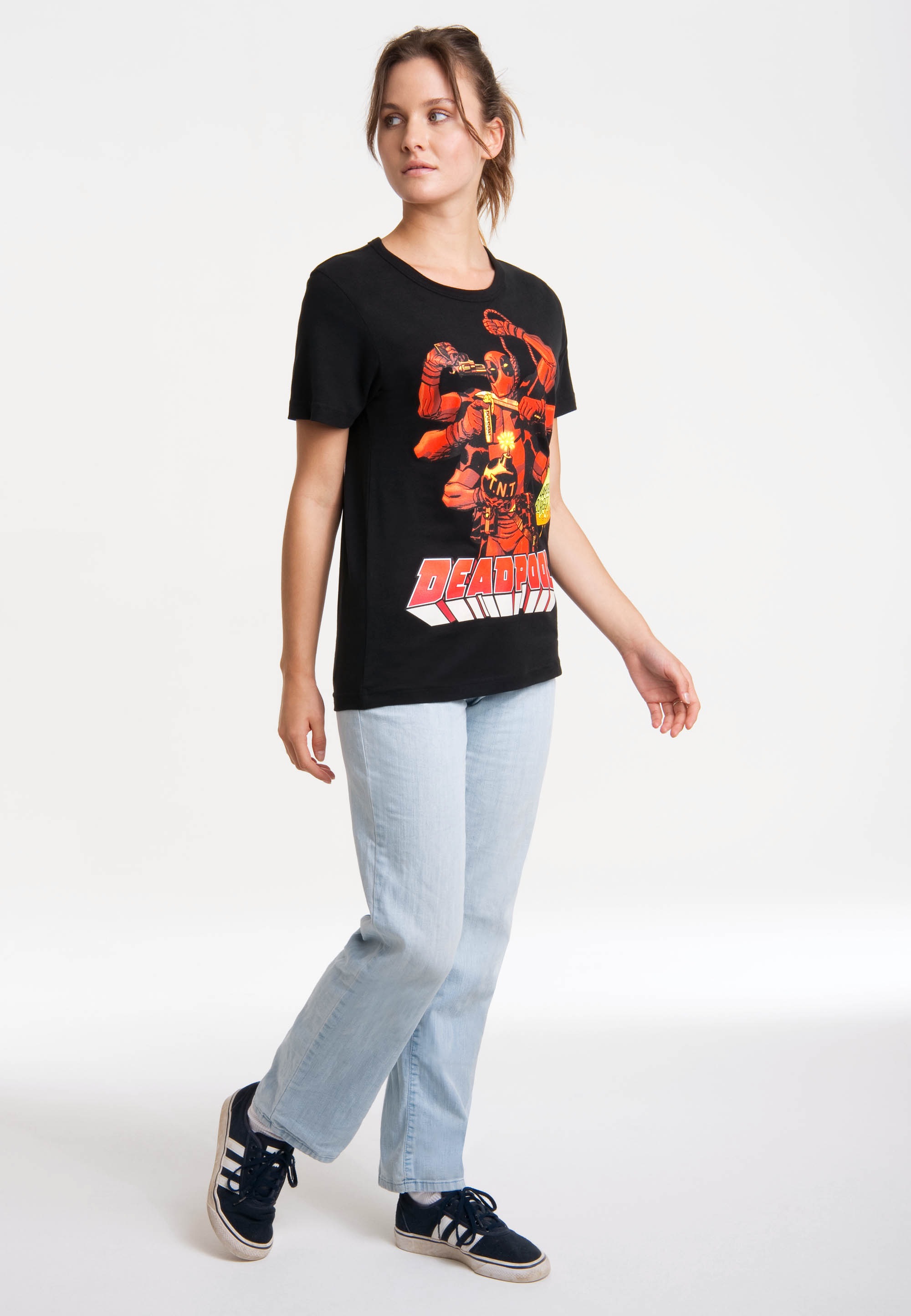 T-Shirt LOGOSHIRT "Marvel Comics - Deadpool", Damen, Gr. S, schwarz, 100% Baumwolle, bedruckt, normal, Rundhals, Shirts T-Shirt, mit lizenziertem Print 3