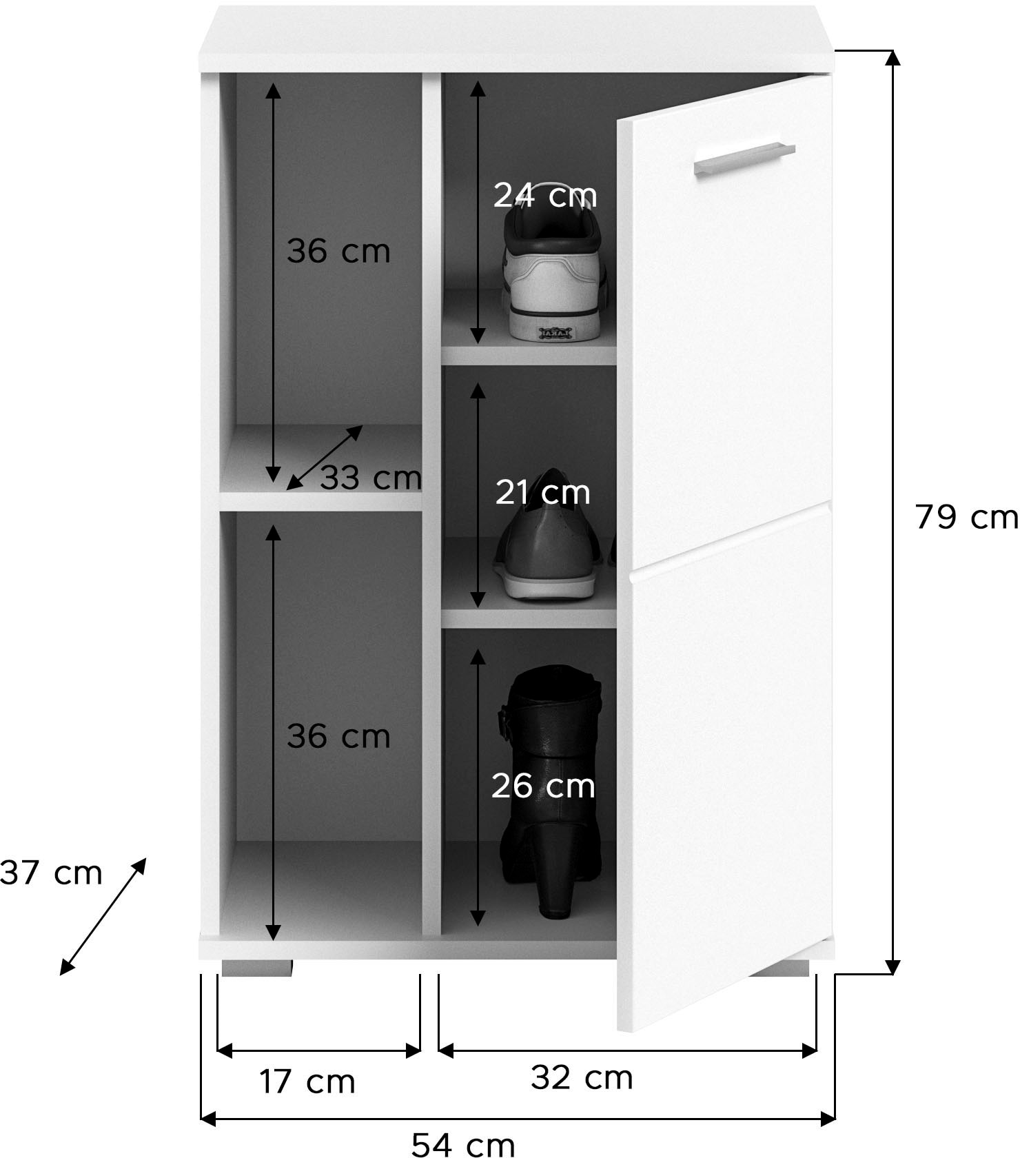 INOSIGN Schuhschrank »Valge, Breite 55cm, 1 Tür, 2 offene Fächer,2 verstellbare Einlegeböden«, Schuhkommode, Schuhregal, Kommode, Anrichte, Dielenschrank