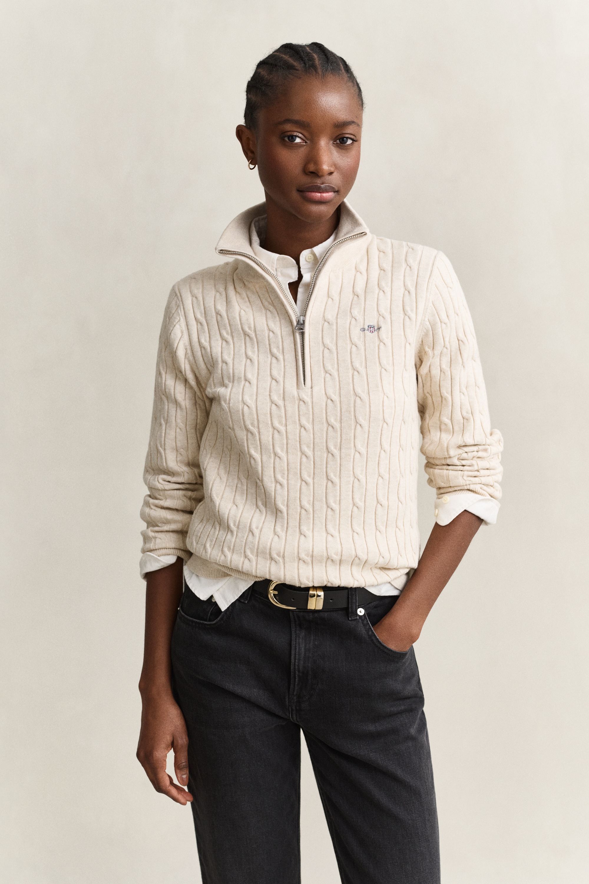 Gant Strickpullover "STRETCH COTTON CABLE HALF-ZIP" Mit Rundhalsausschnitt