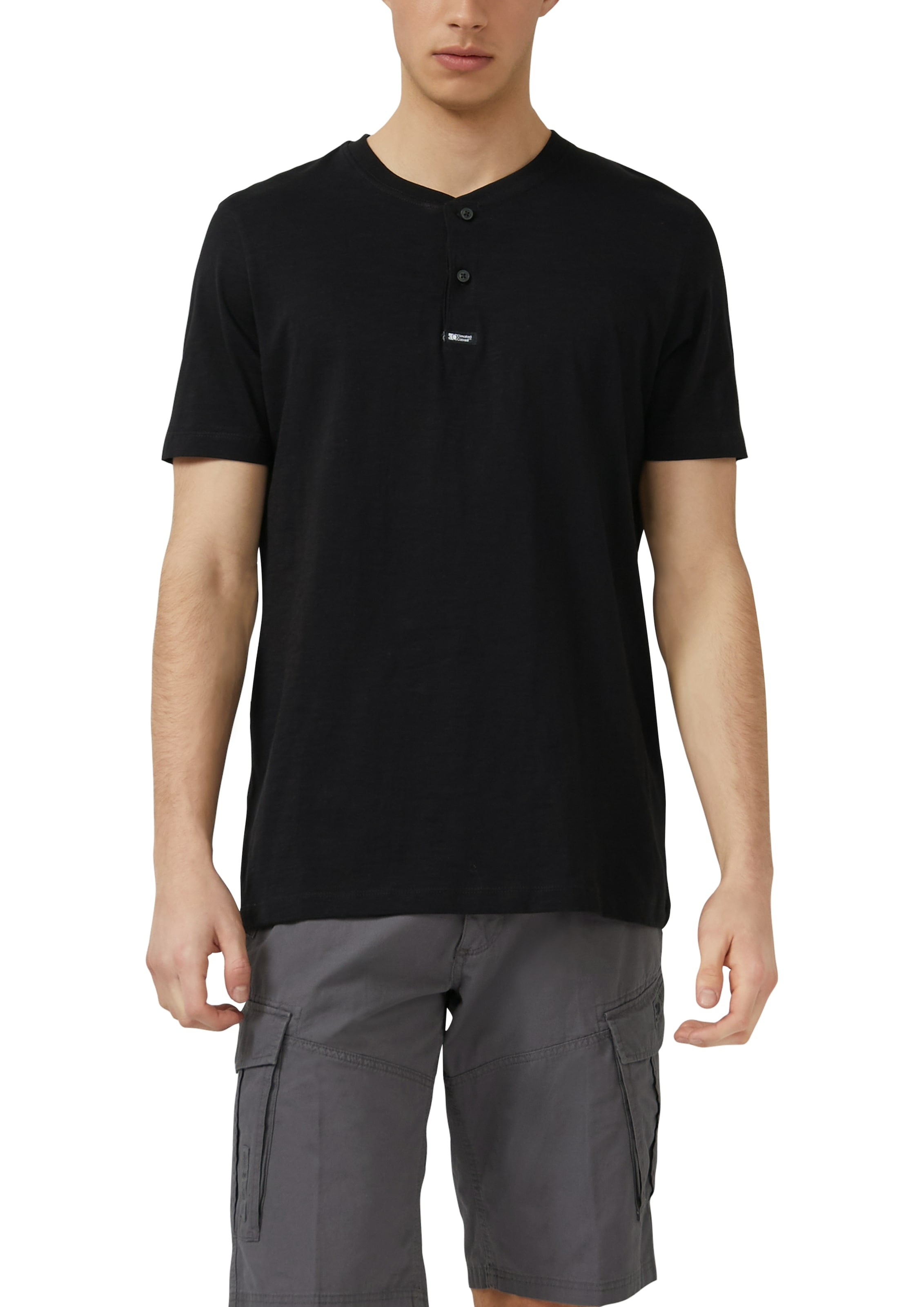 T-Shirt S.OLIVER, Damen, Gr. XL, schwarz, Single Jersey, Obermaterial: 100% Baumwolle, unifarben, regular fit normal, Rundhals, gerader Abschluss, Shirts T-Shirt, mit Henley Kragen