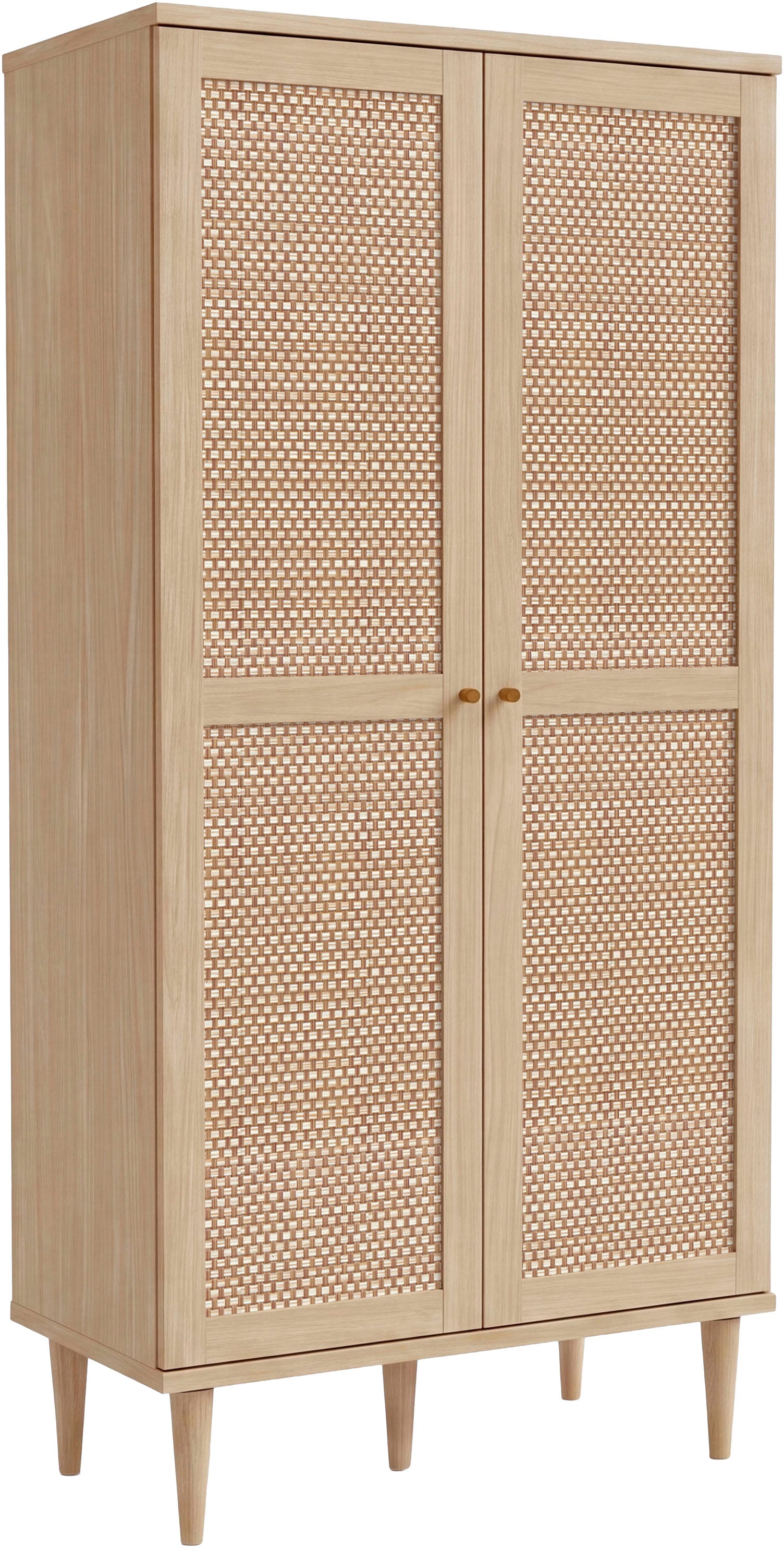 OTTO home Kleiderschrank »ELLIAN mit natürlicher Geflechtoptik und warmem Holzdekor« Holzfüße, Metallgriffe, Made in EU, viel Stauraum, FSC® zertifiziert