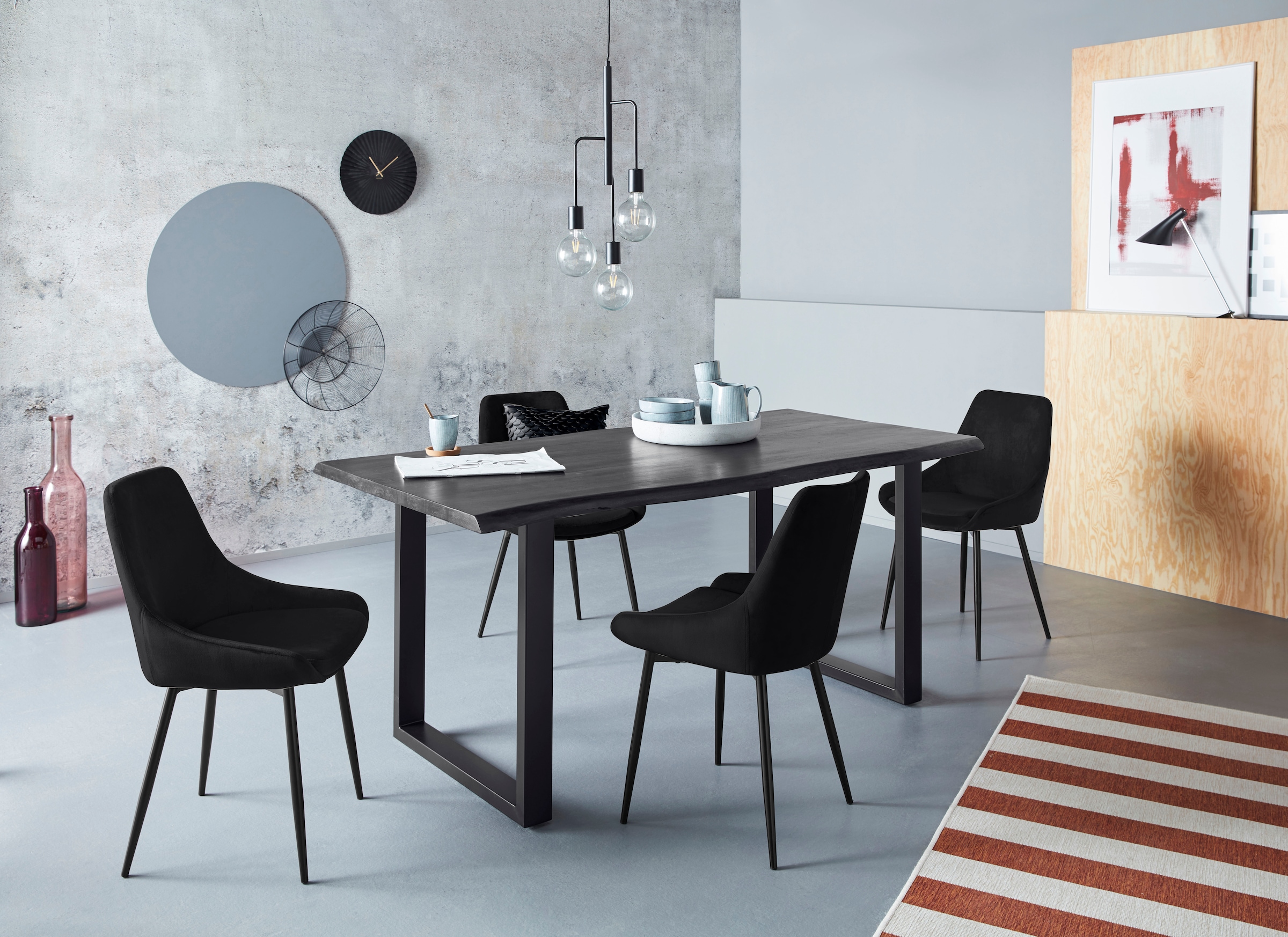 INOSIGN Esszimmerstuhl »Niam, 2er-Set, Stuhl«, Samtvelours, 2er Set, schwarze Metallbeine, pflegeleichter Samtvelours Bezug