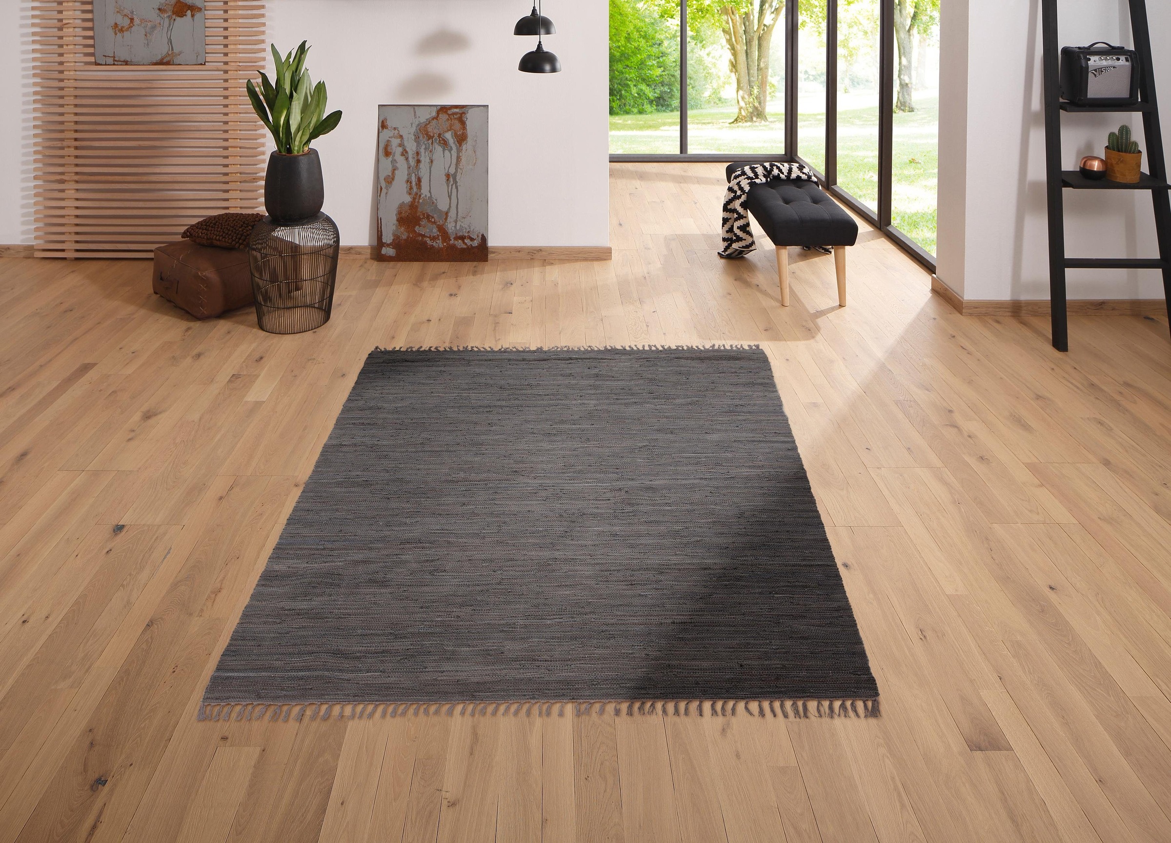 my home Teppich "Ares" rechteckig 5 mm Höhe Uni Farben, handgewebt, mit Fra günstig online kaufen