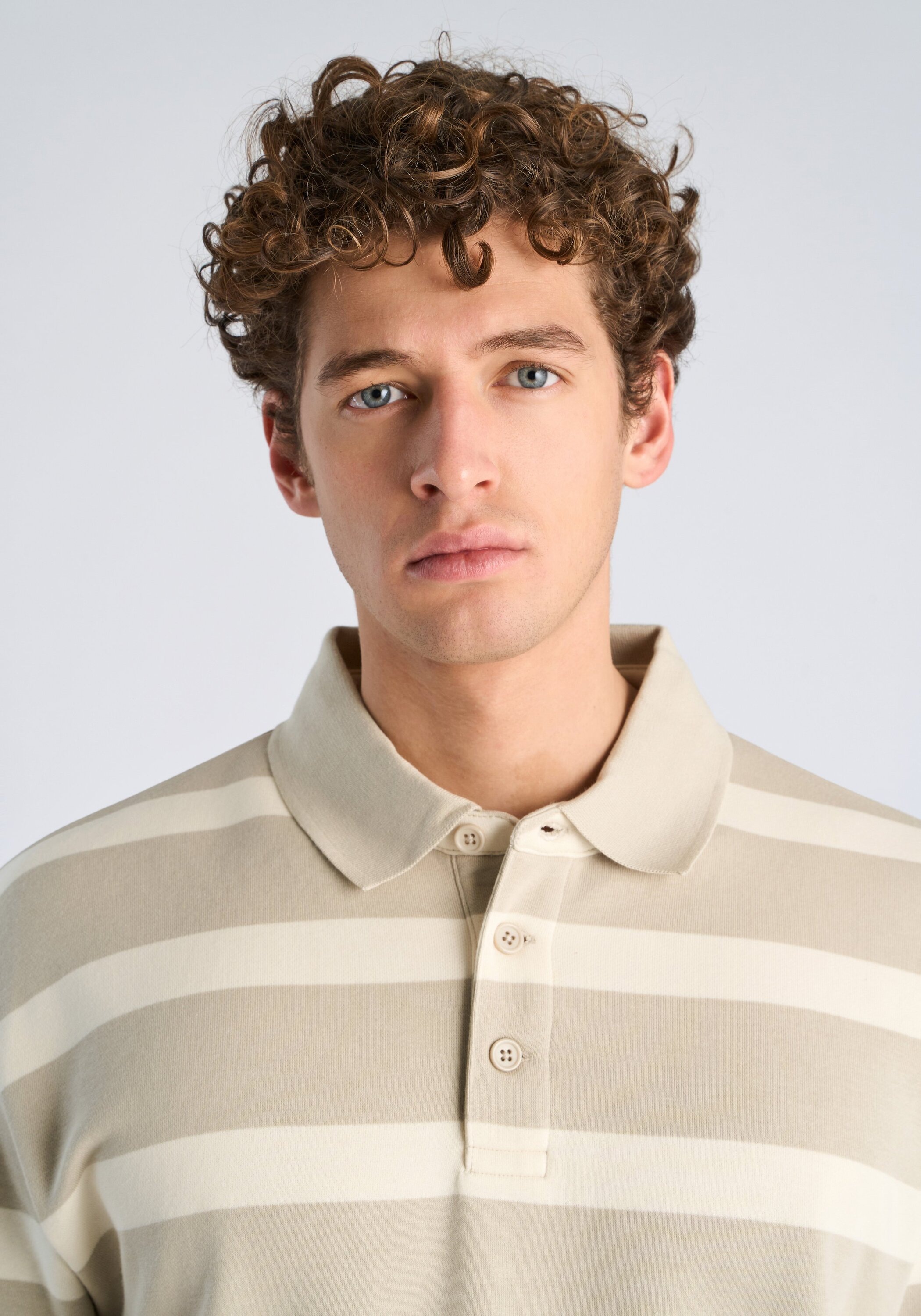 Poloshirt LINDBERGH "Poloshirt Oversize Fit", Herren, Gr. XL, sand, Obermaterial: 85% Baumwolle, 15% Polyester, gestreift, oversize, Shirts