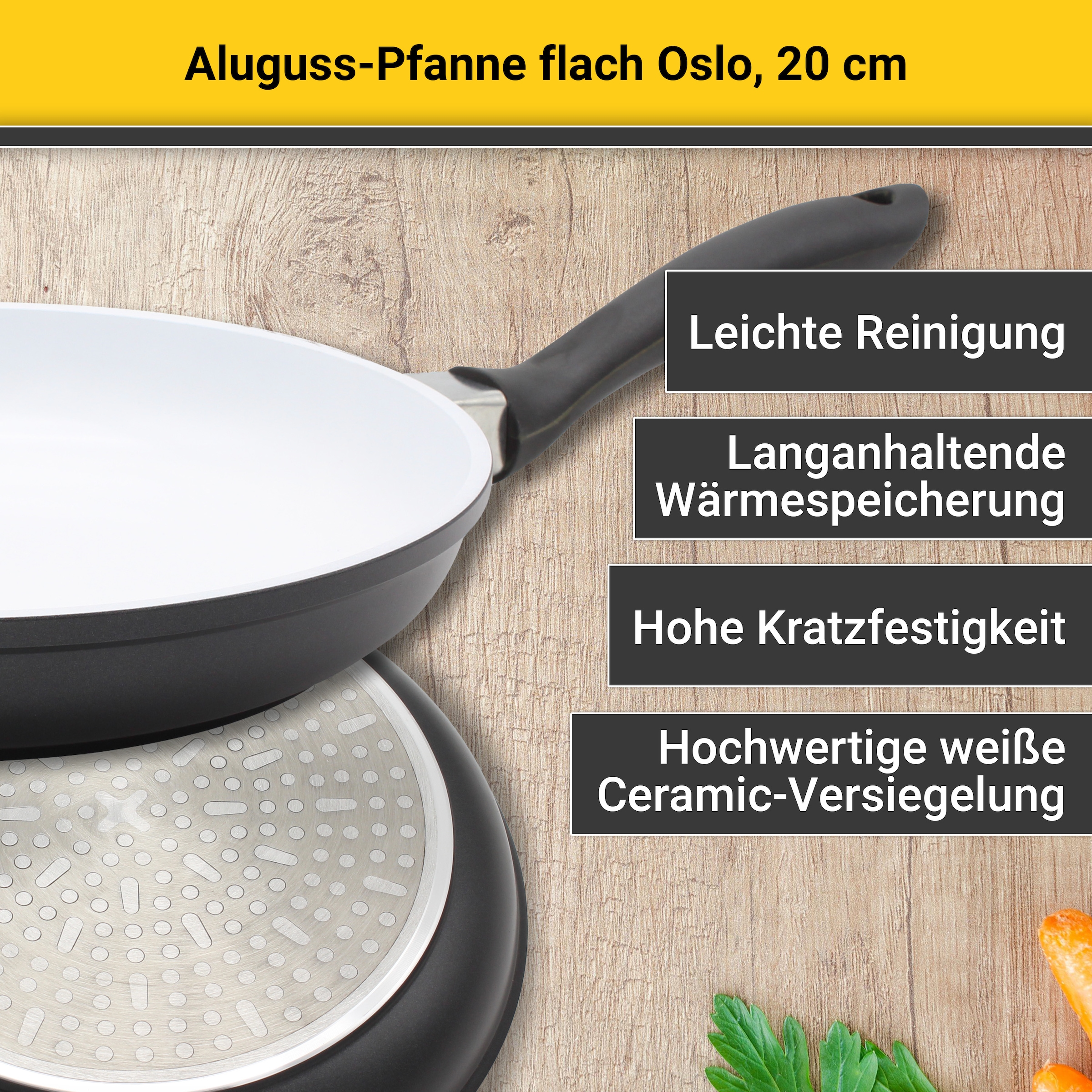 Krüger Bratpfanne »Oslo«, Aluminiumguss, (1 tlg.), flach, Keramikbeschichtung, Induktion, Ø 20 cm