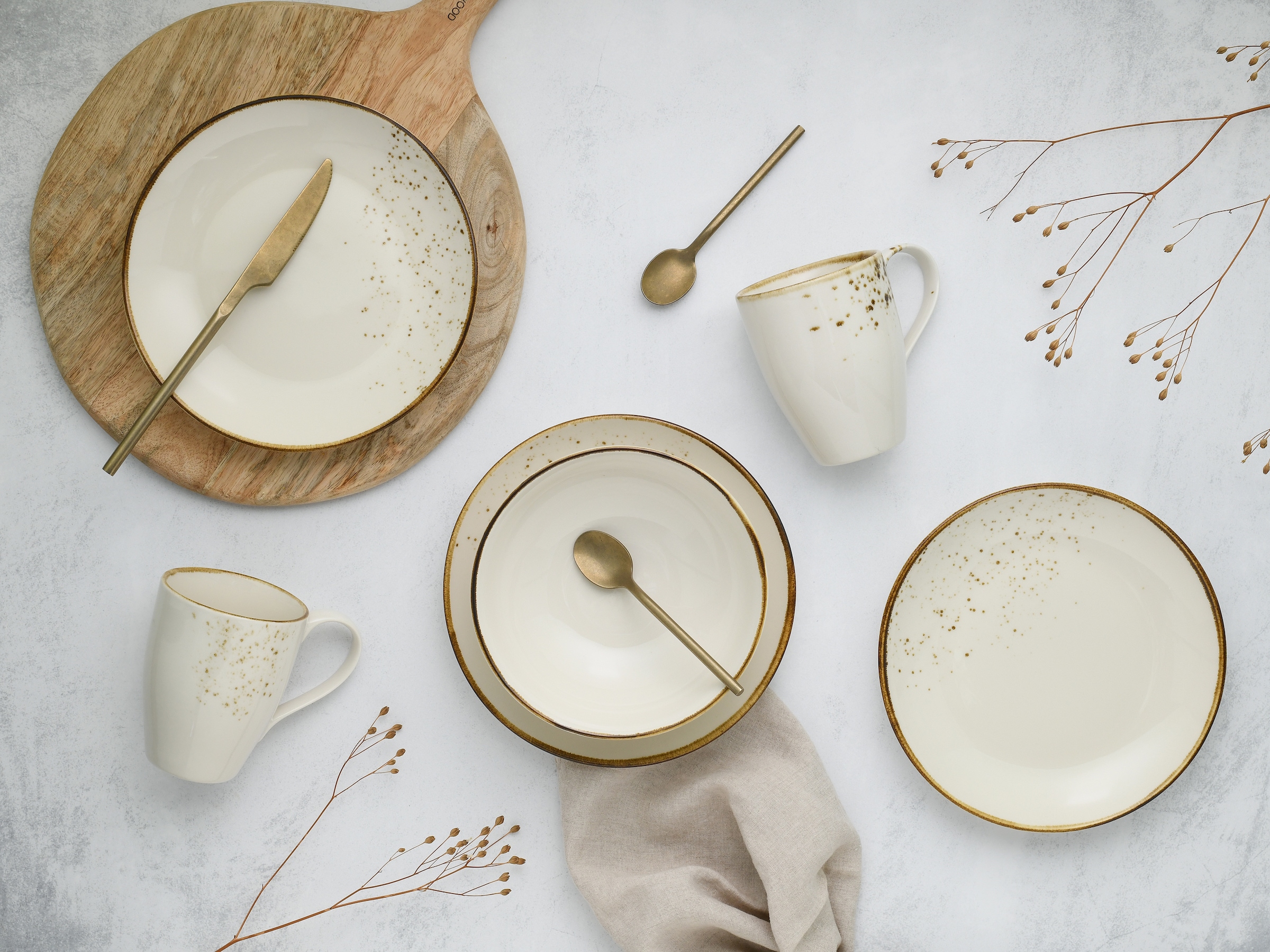 CreaTable Kaffeeservice »Nature Collection, Service, 12-tlg.« Handgemalte Sprenkel und Ränder, Reaktivglasur